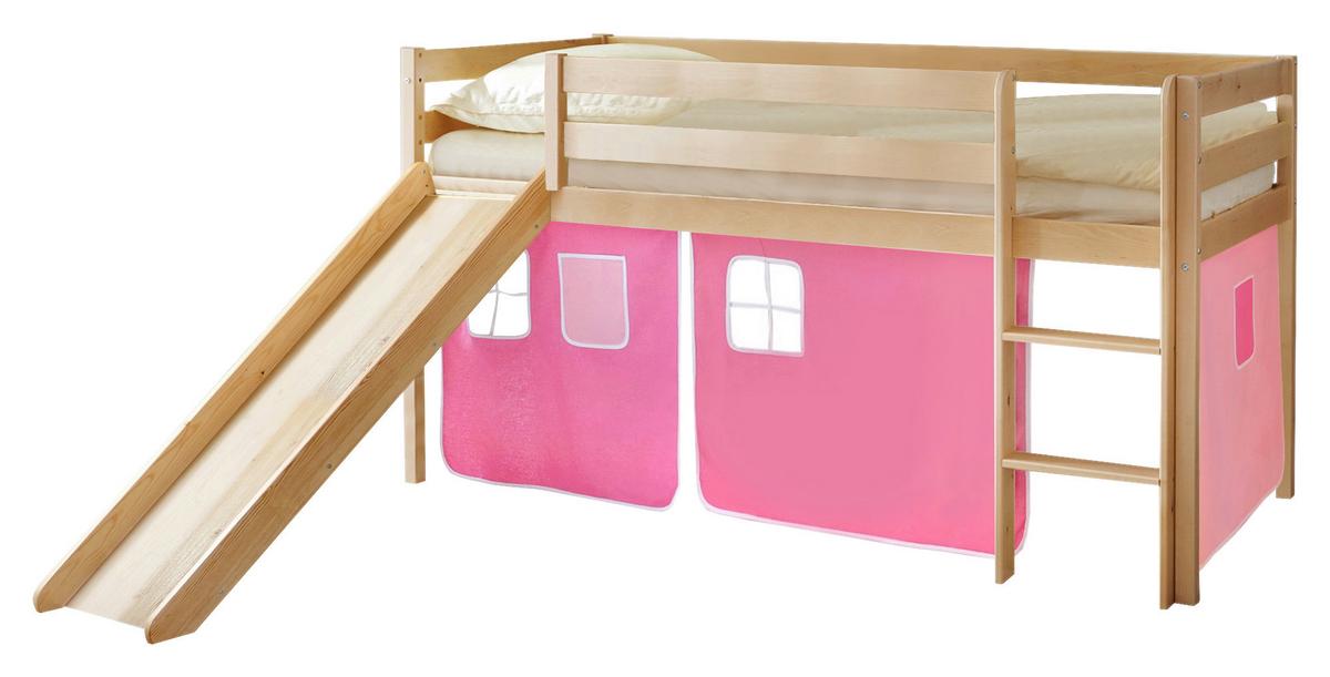 Spielbett "Manuel",aus Kiefer, rosa/kieferfarben/hellrosa - Hellrosa/Rosa, Natur, Holz (90/200cm) - MID.YOU