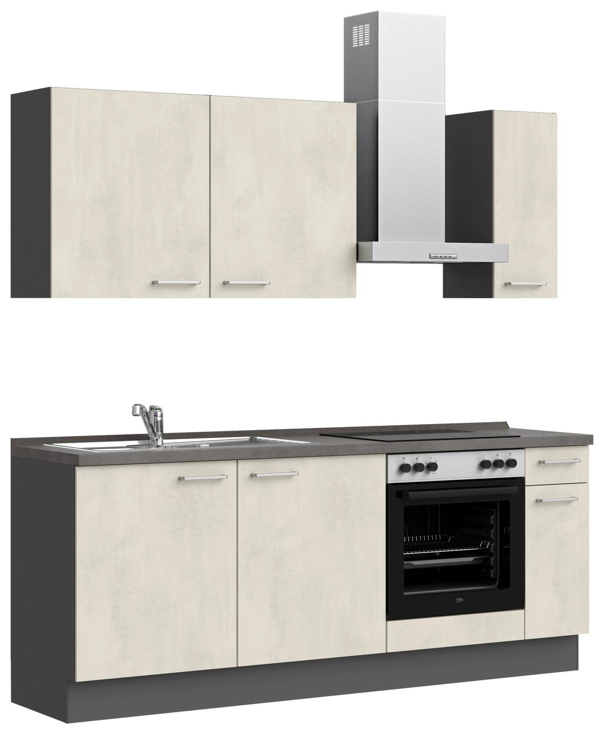 Küchenblock Riva Low m. Geräten Weiß - Schieferfarben/Edelstahlfarben, MODERN, Holzwerkstoff/Metall (210cm) - Nobilia