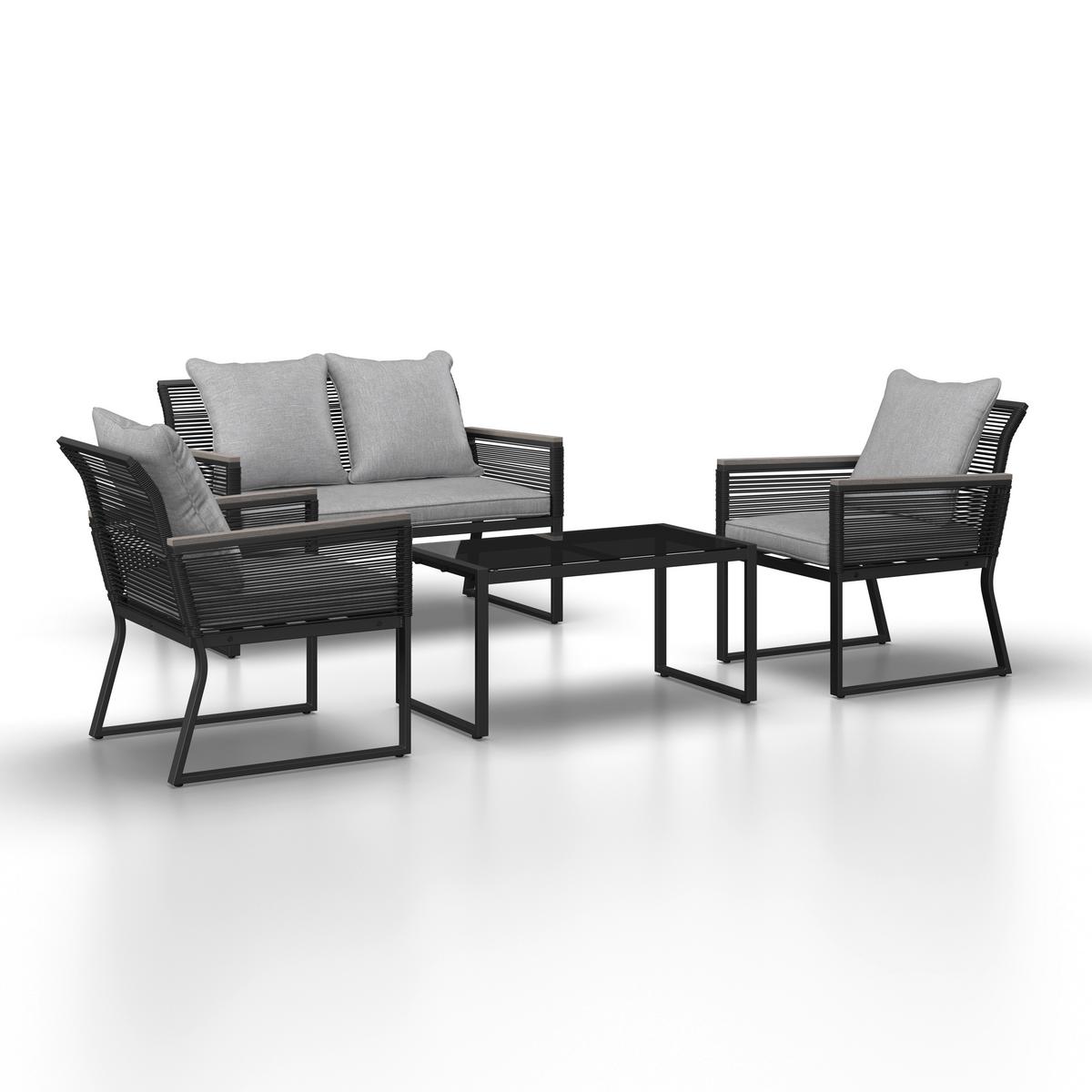 Loungegarnitur Paulina Hellgr. Metall/Textil - Hellgrau/Schwarz, Modern, Glas/Kunststoff (106/74/70,5cm) - Bessagi Garden