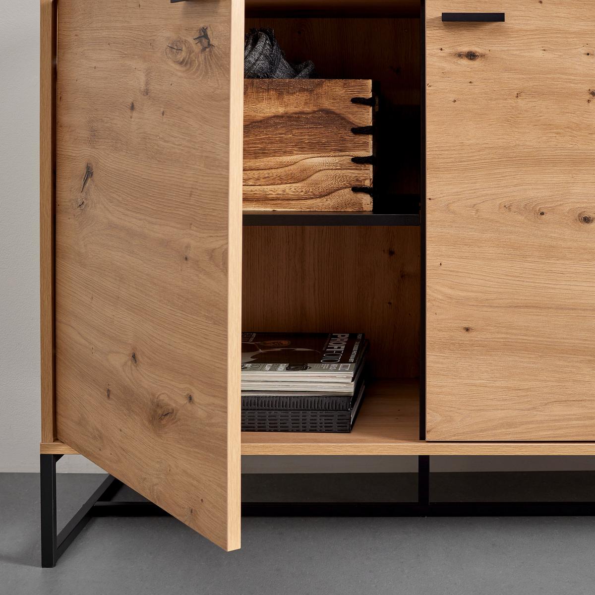 Komoda Fosca, Hrast, Črna - črna/barve hrasta, Moderno, kovina (148,5/76/40cm) - Bessagi Home