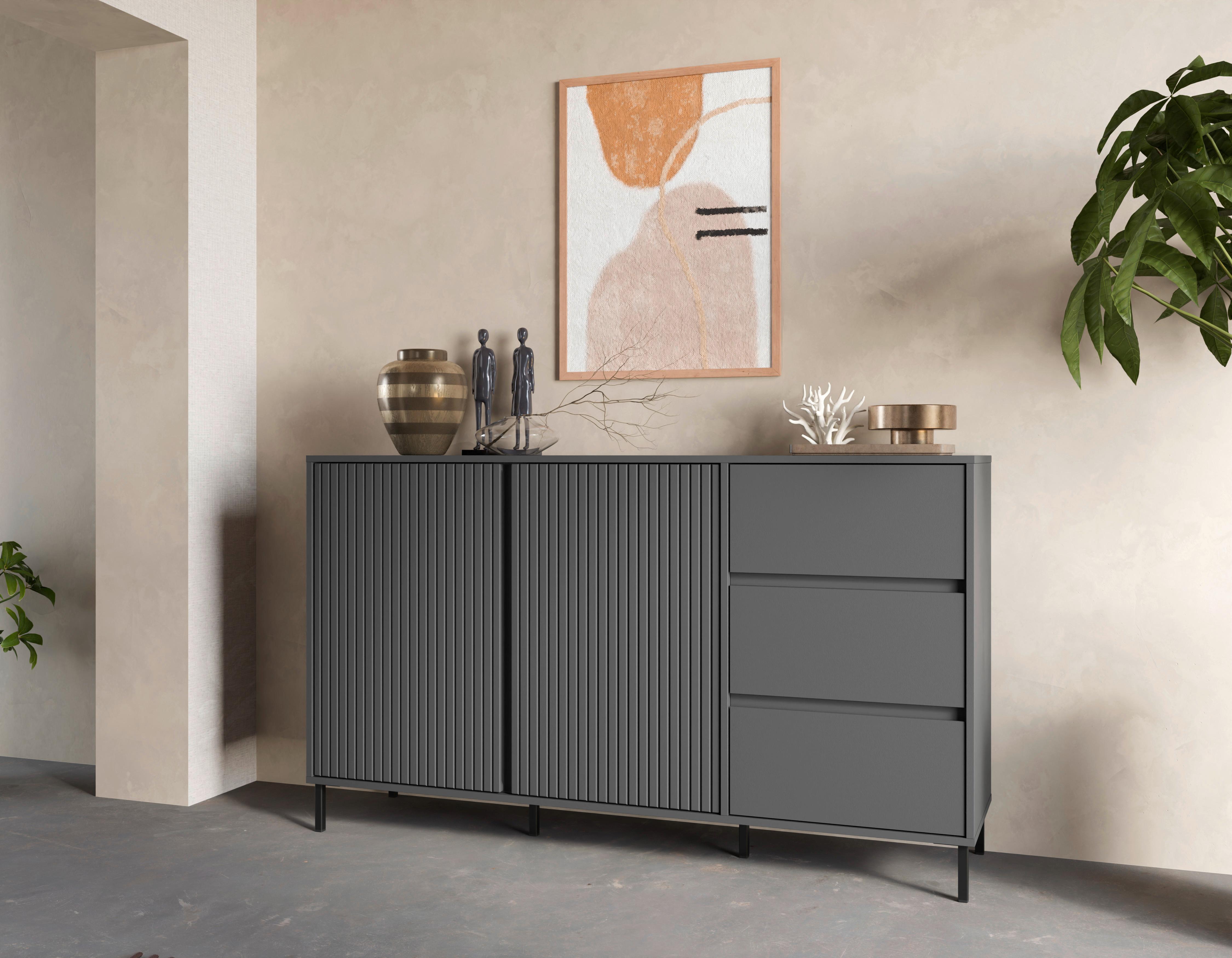 Komoda Avenale, Antracit - črna/antracit, Trend, kovina/leseni material (157,8/91,6/40cm)