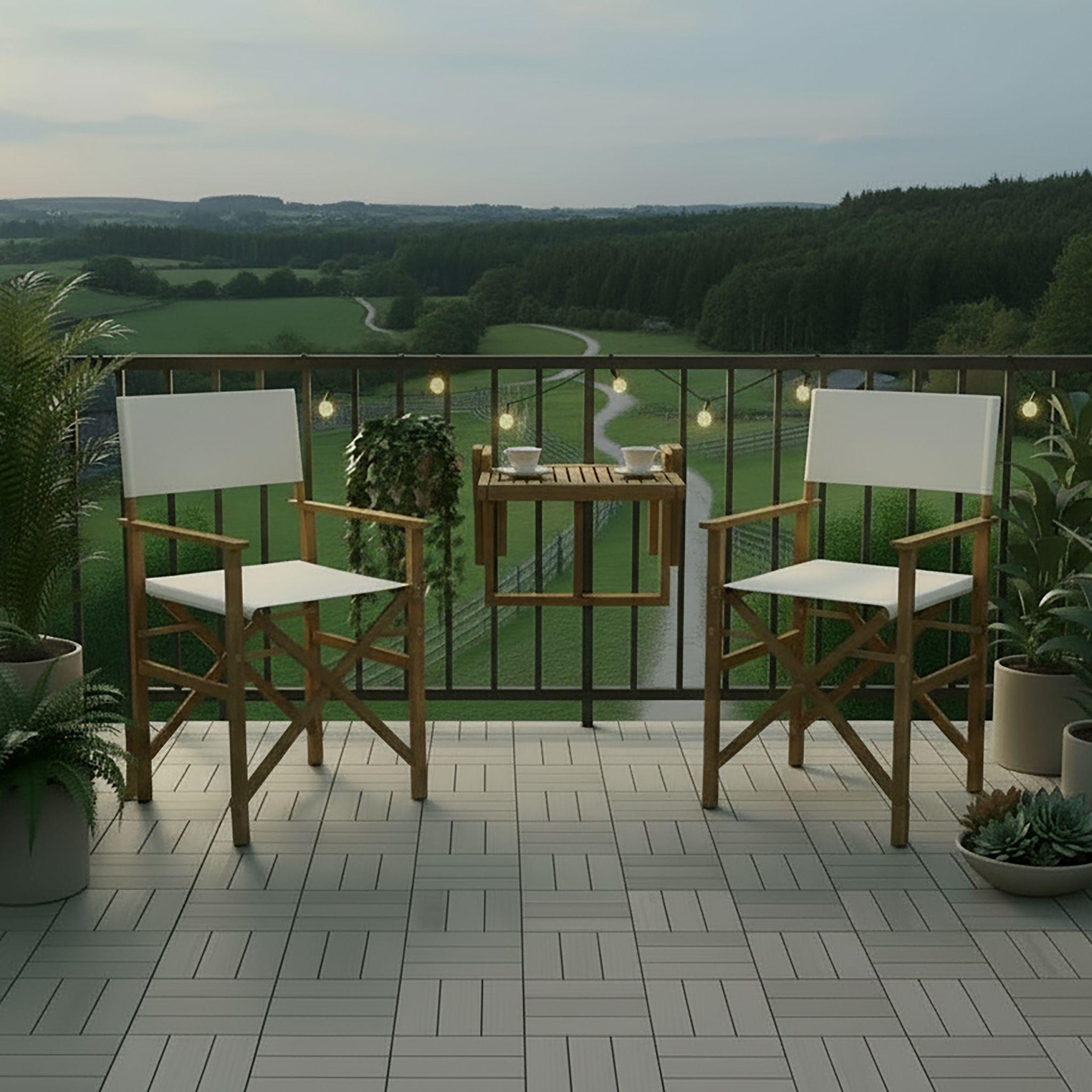 Balkonset Stella Weiß Akazie/Outdoorstoff - Weiß/Akaziefarben, MODERN, Holz/Textil (49,5/90/51cm) - Bessagi Garden