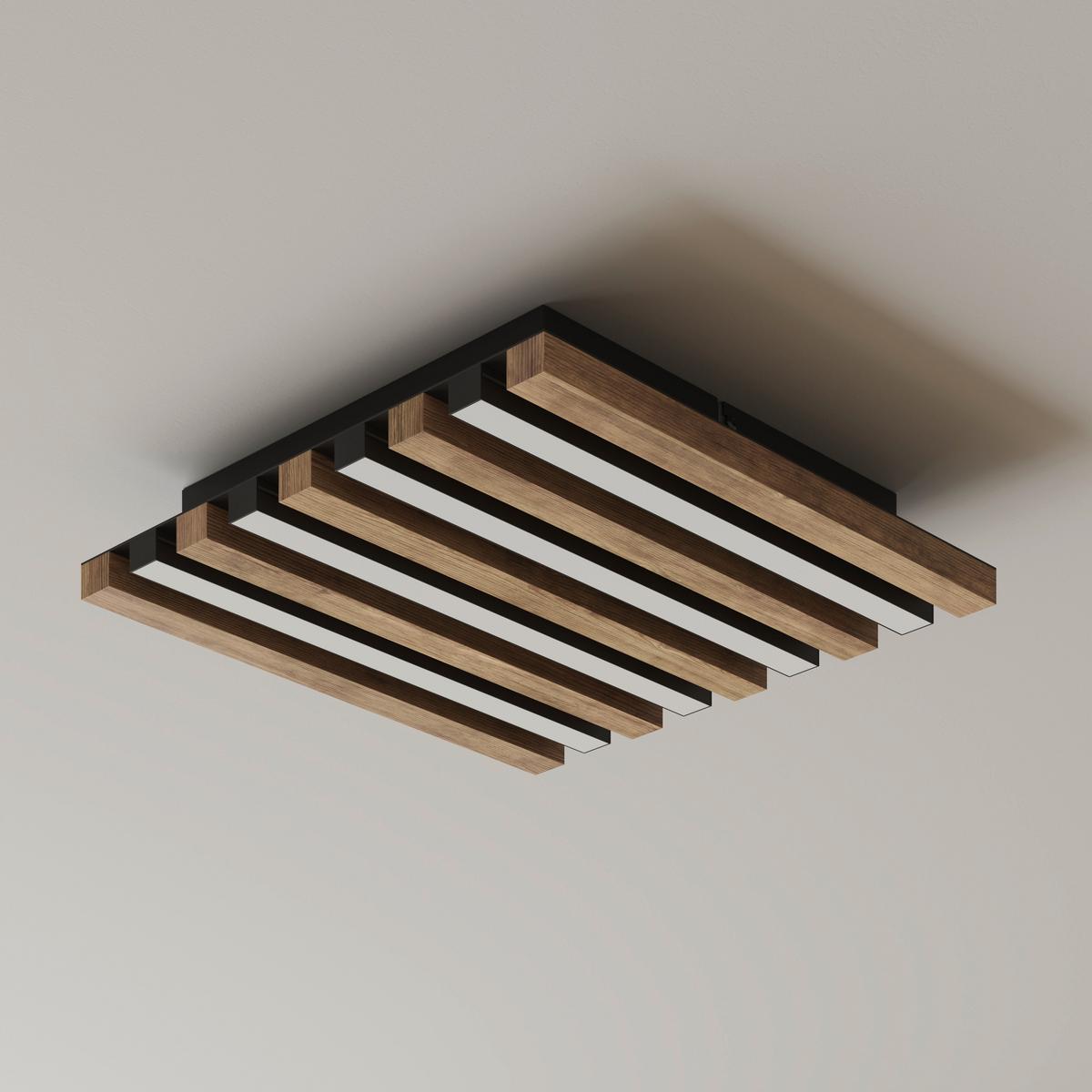 Led Stropna Svjetiljka Hayden - bijela/tamno smeđa, Natur, drvni materijal/metal (30/30/5cm)