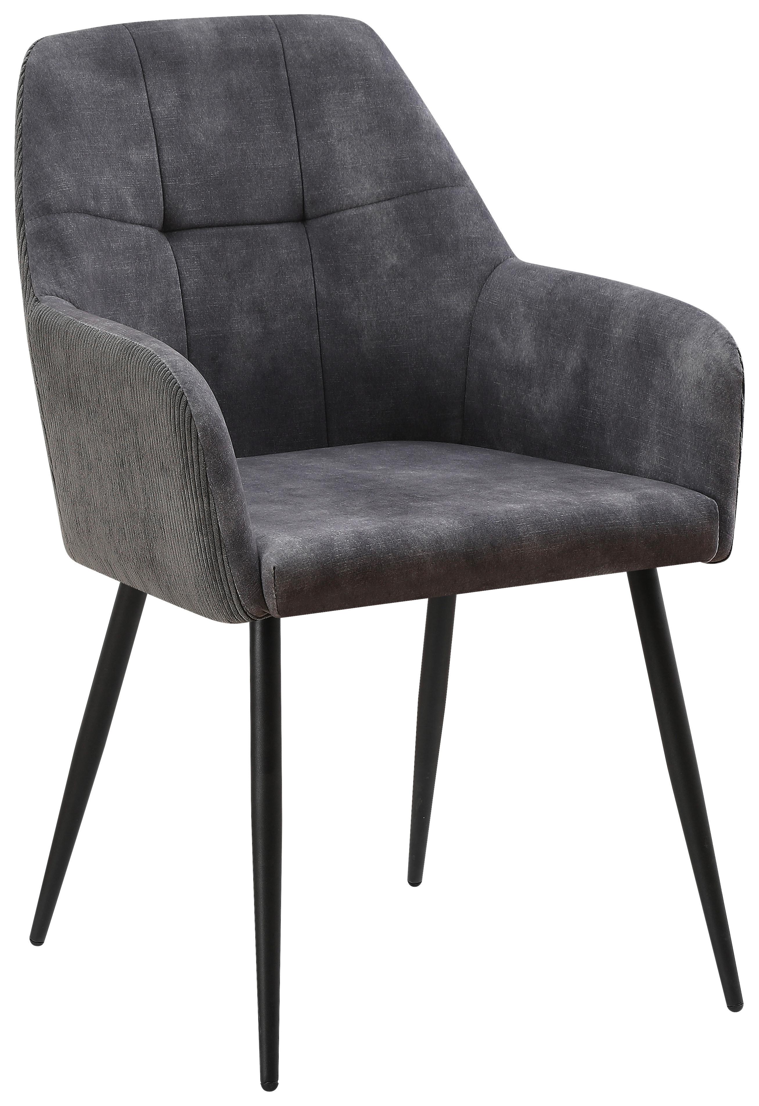 Armlehnstuhl Maja Grau - Schwarz/Grau, MODERN, Textil/Metall (56,5/87/60cm) - Based
