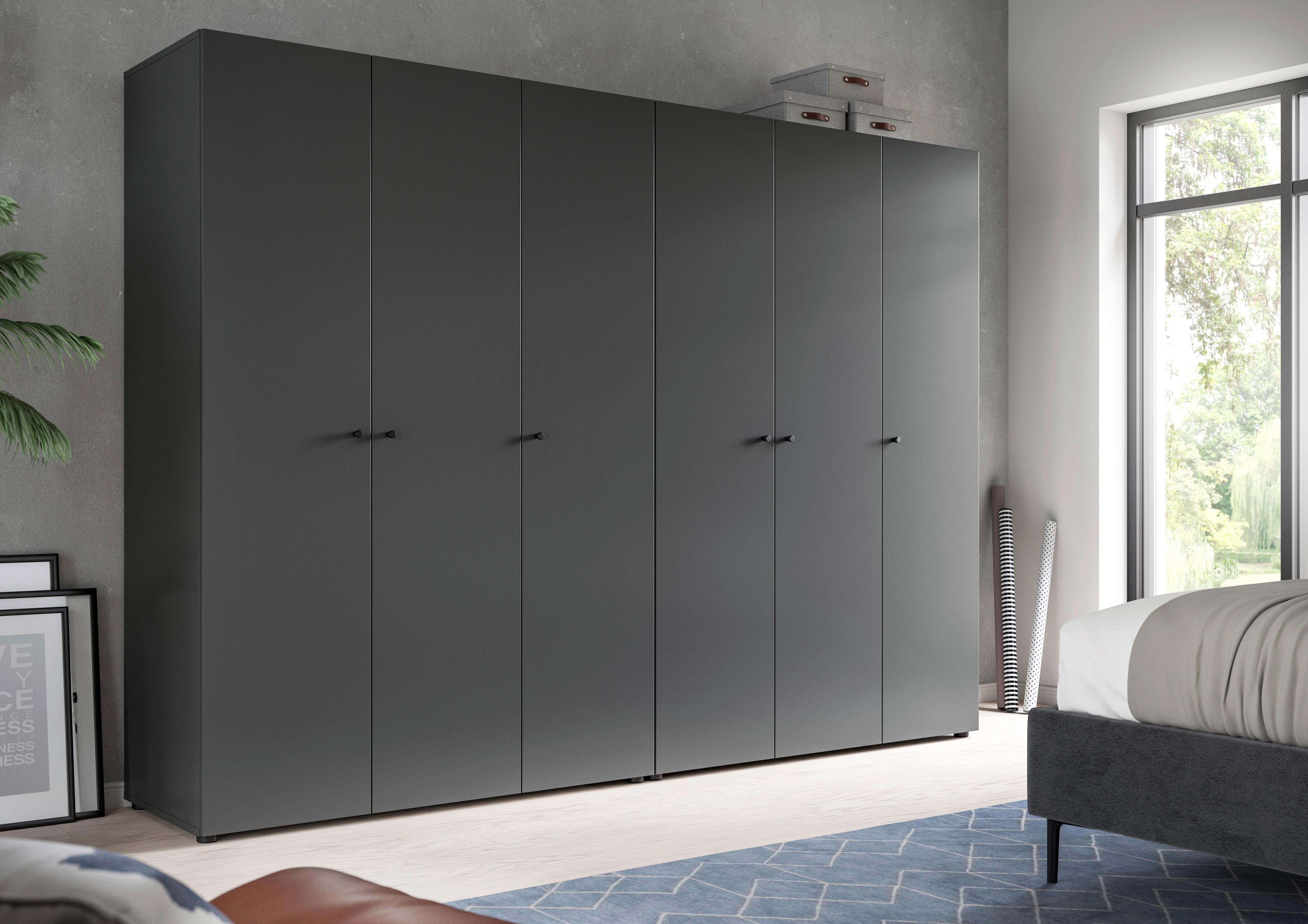 Drehtürenschrank DARWIN ca.240x176x51cm Anthrazit - Anthrazit/Schwarz, MODERN, Holzwerkstoff/Kunststoff (240/176cm) - MID.YOU