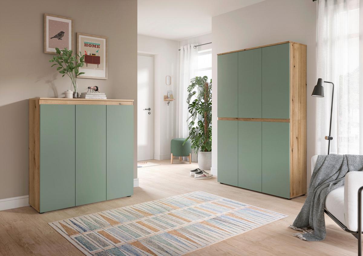 Garderobenschrank Scarpa Graugrün/Eiche - Eichefarben/Schwarz, Design, Holzwerkstoff/Kunststoff (235/175/37cm) - Livetastic