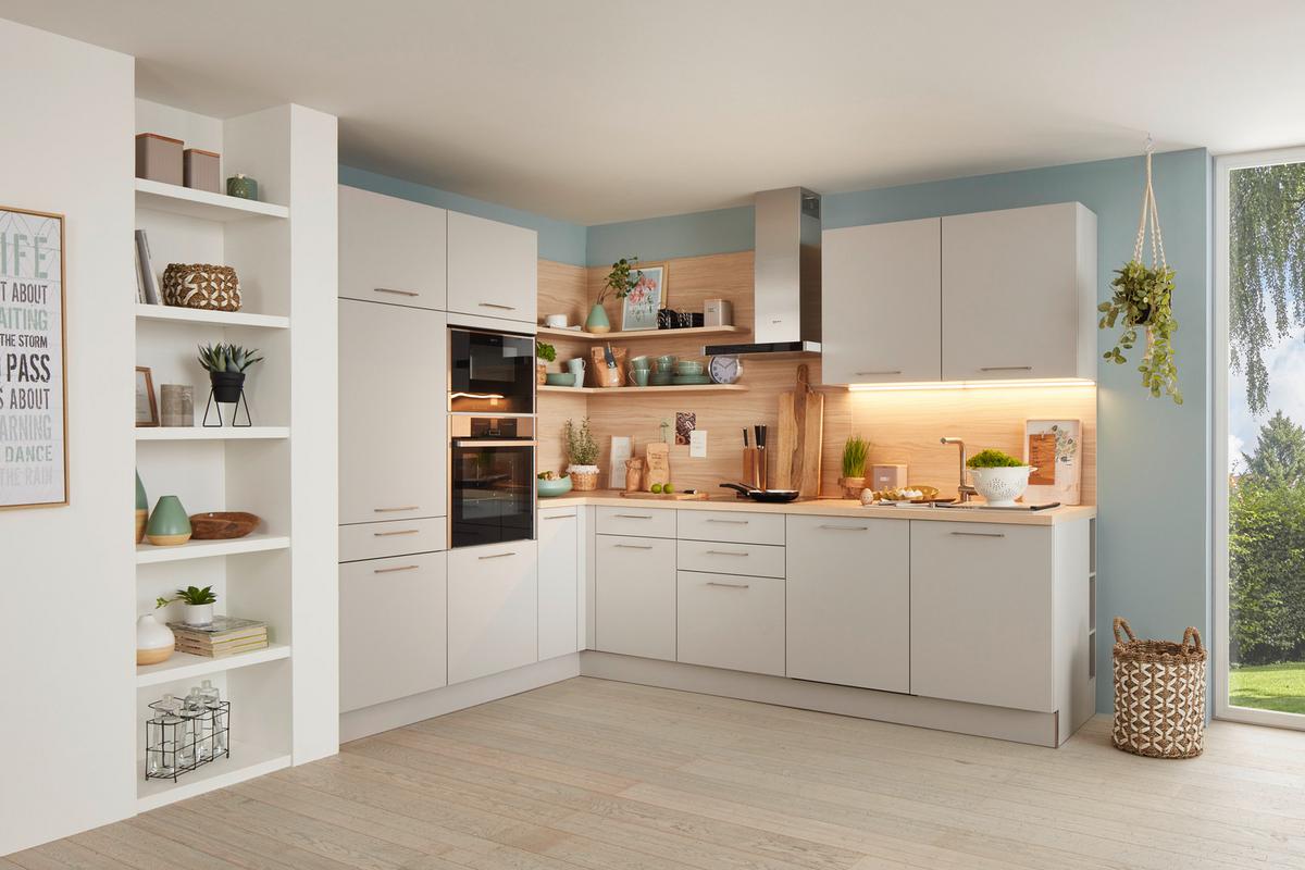 Kuhinja Po Meri Manhattan Uni - platinaste barve/srebrne barve, Moderno, leseni material (230/295cm) - Nolte Küchen