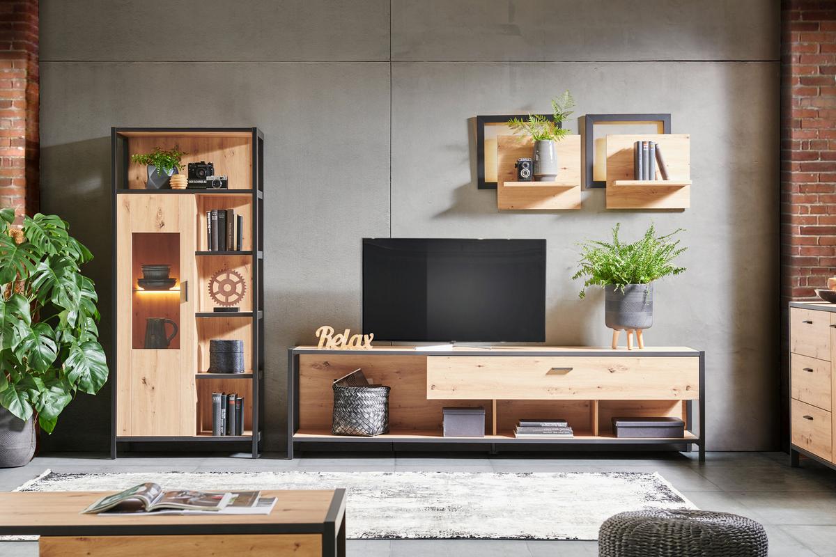 PÓŁKA ŚCIENNA ALGARVE - kolor dębowy/antracytowy, Design, materiał drewnopochodny (56/51/24cm) - Carryhome