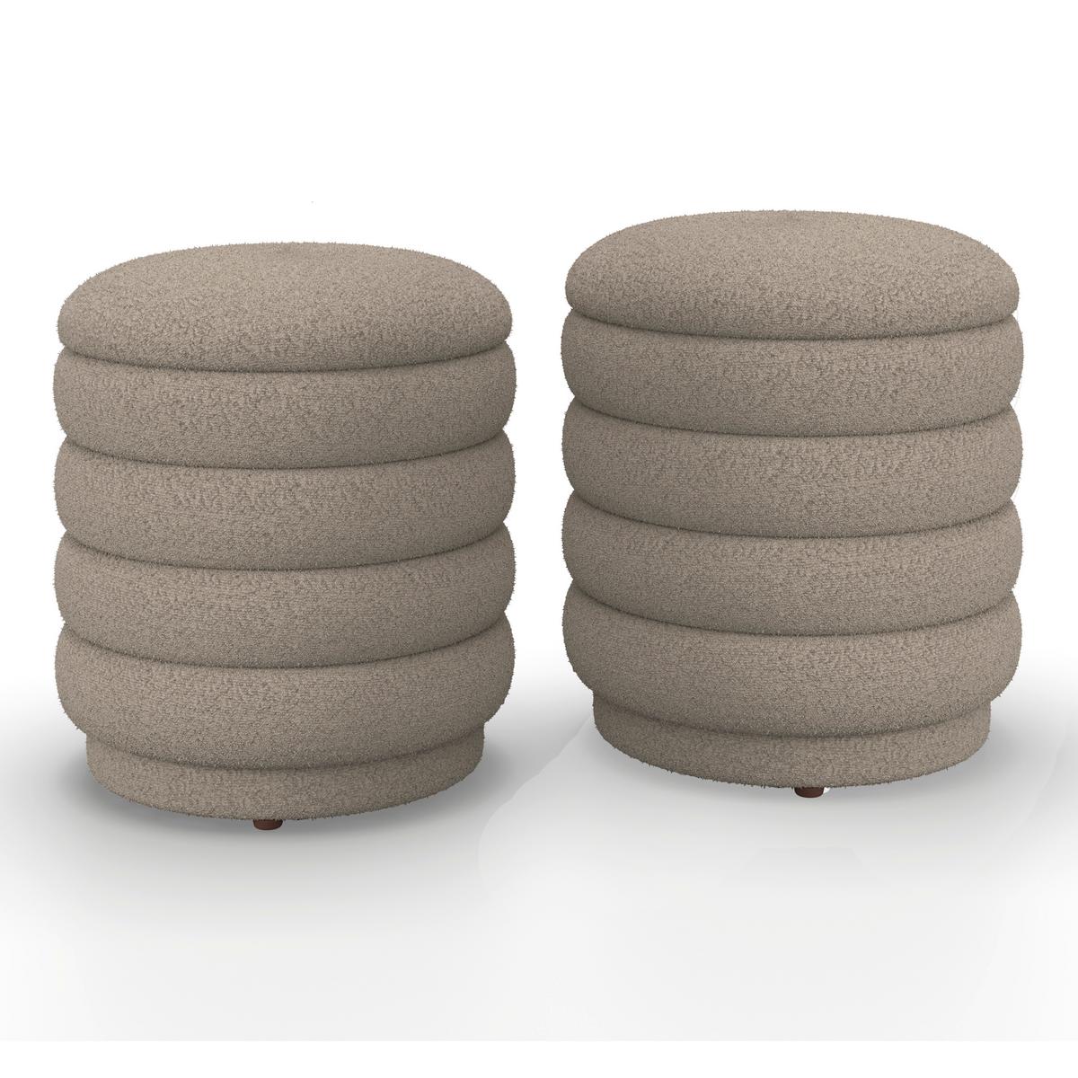 Sitzbank Nina mit Stauraum inkl. 2 Hocker Bouclé Beige - Beige/Naturfarben, MODERN, Holz/Holzwerkstoff - Bessagi Home
