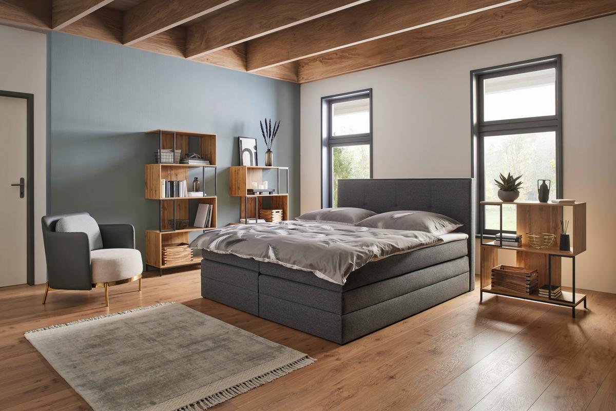 Regal Geny Eichefarben/Schwarz MDF - Eichefarben/Schwarz, MODERN, Metall (80/178/40cm) - Bessagi Home