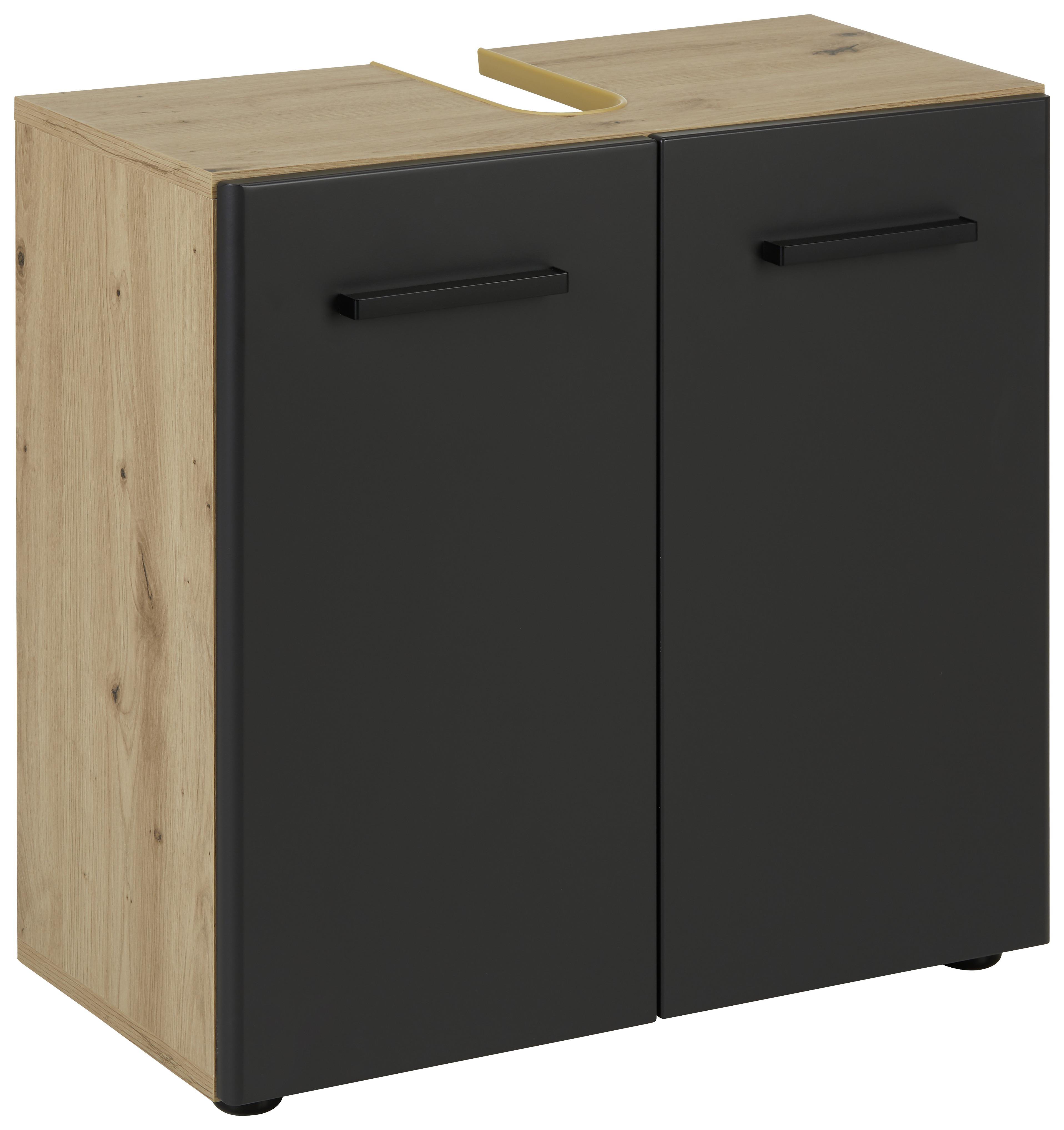 Waschbeckenunterschrank in Grau/Eichefarben - Schwarz/Grau, MODERN, Holzwerkstoff/Kunststoff (60/60/30cm) - Mömax