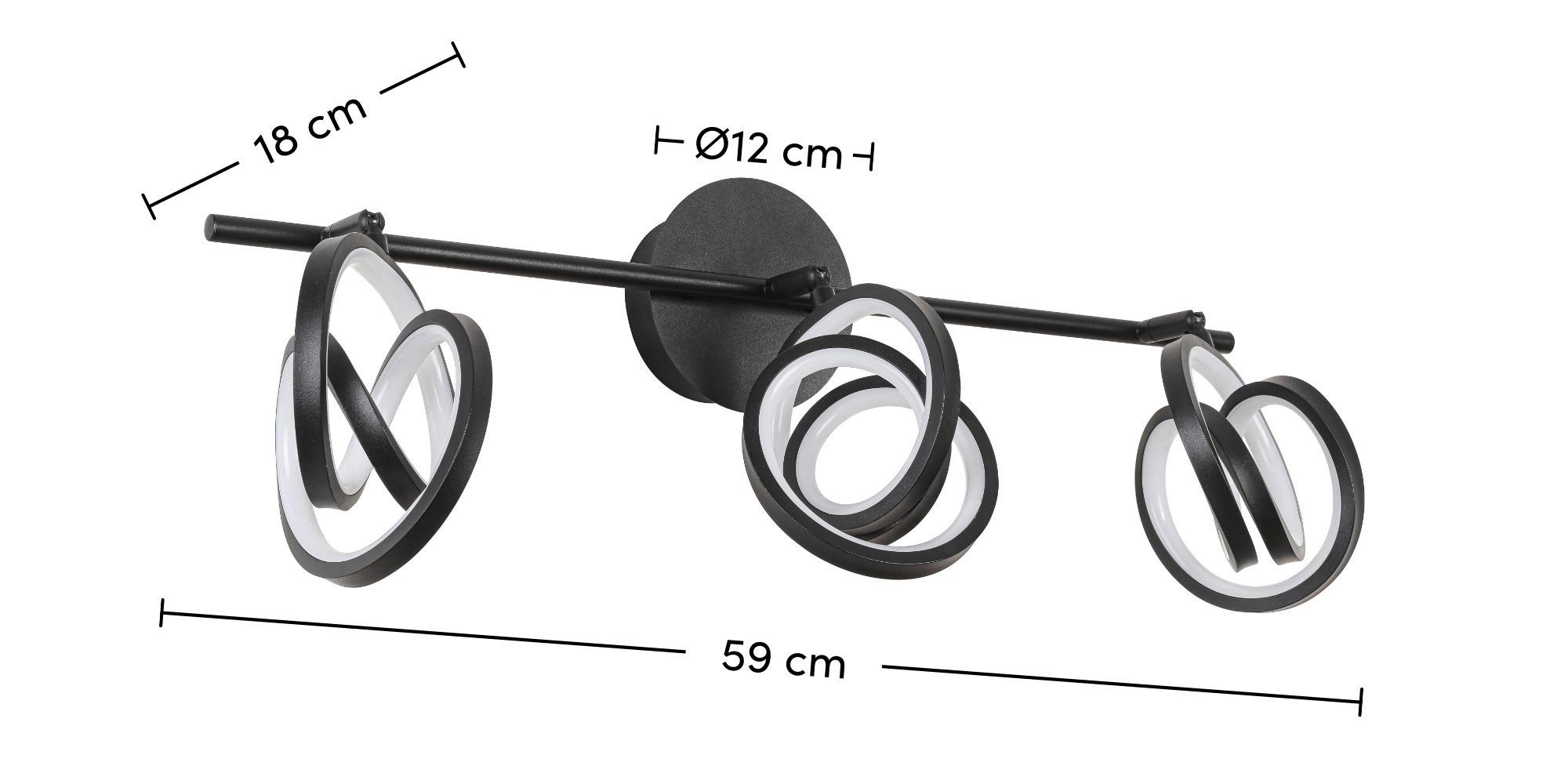 LED-Strahler Rundi Schwarz max. 3x5 Watt - Schwarz, MODERN, Kunststoff/Metall (59/12/18cm) - Modern Living