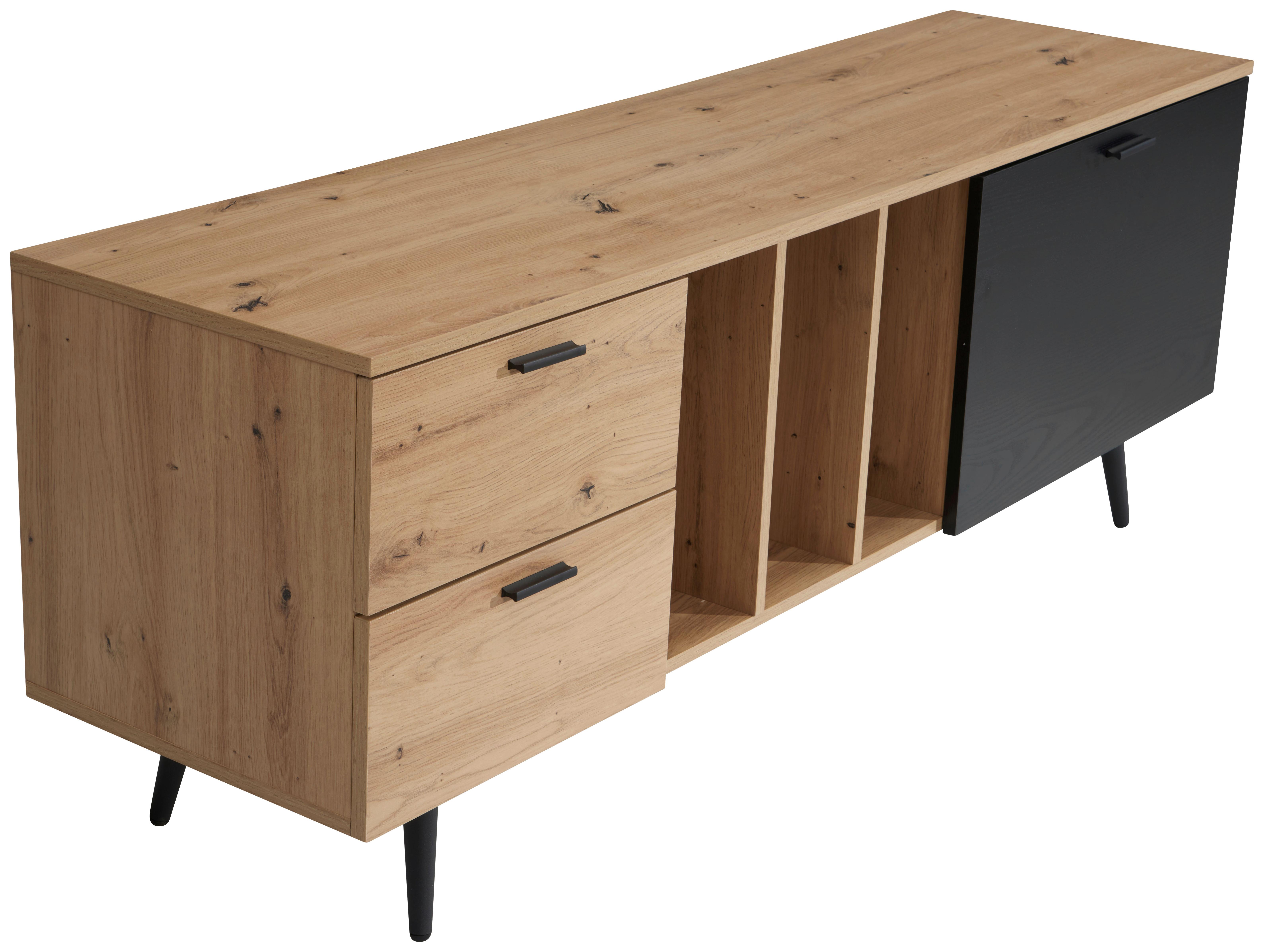 Nizka Omarica Wl6.820 - črna/barve hrasta, Design, kovina/leseni material (150/55/40cm) - Livetastic