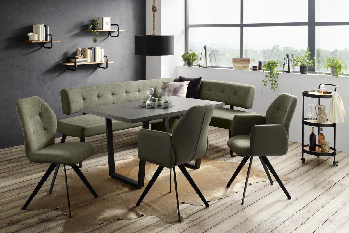 Eckbank in Grün ca. 220x170cm - Dunkelgrau/Schwarz, Modern, Textil/Metall (220/170cm) - Premium Living