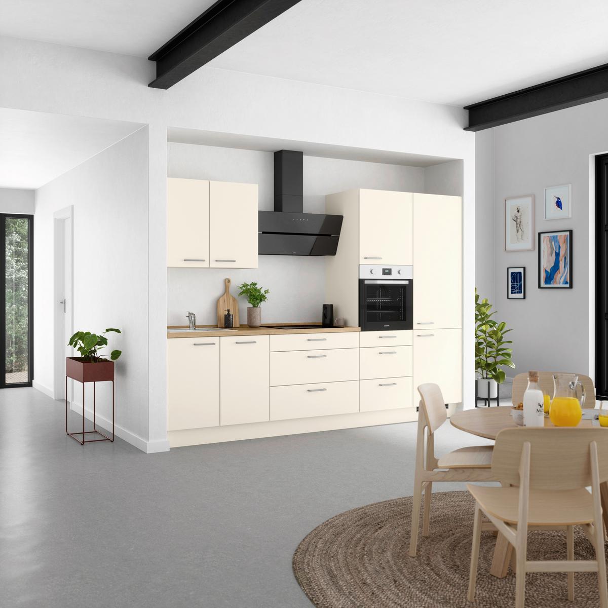 Küchenblock Touch High m. Geräten Magnolie - Edelstahlfarben/Eichefarben, MODERN, Holzwerkstoff/Metall (300cm) - Nobilia