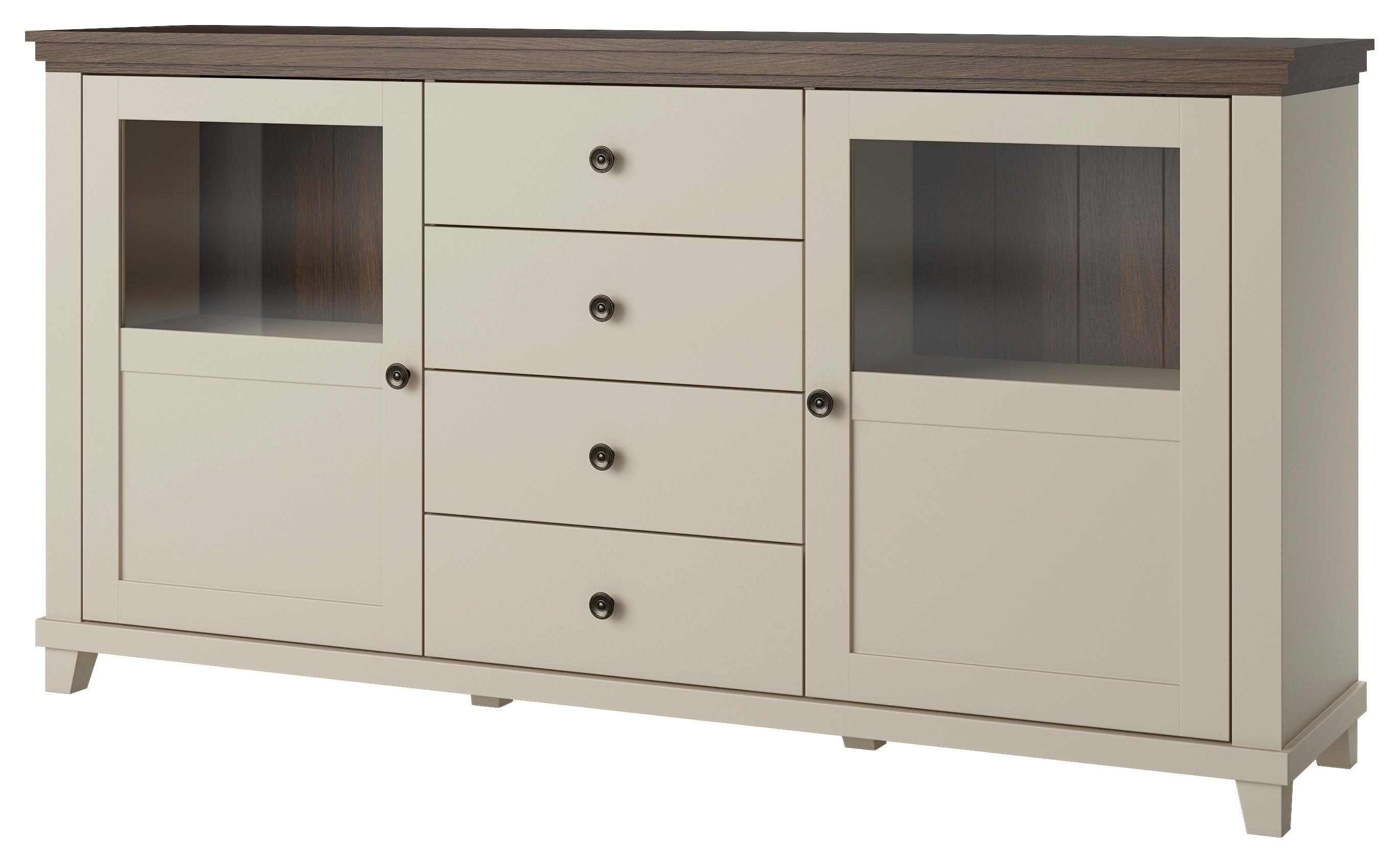Tálalószekrény Evora - kasmírszínű/tölgyfa színű, Design, faalapú anyag/üveg (181/93/42cm)