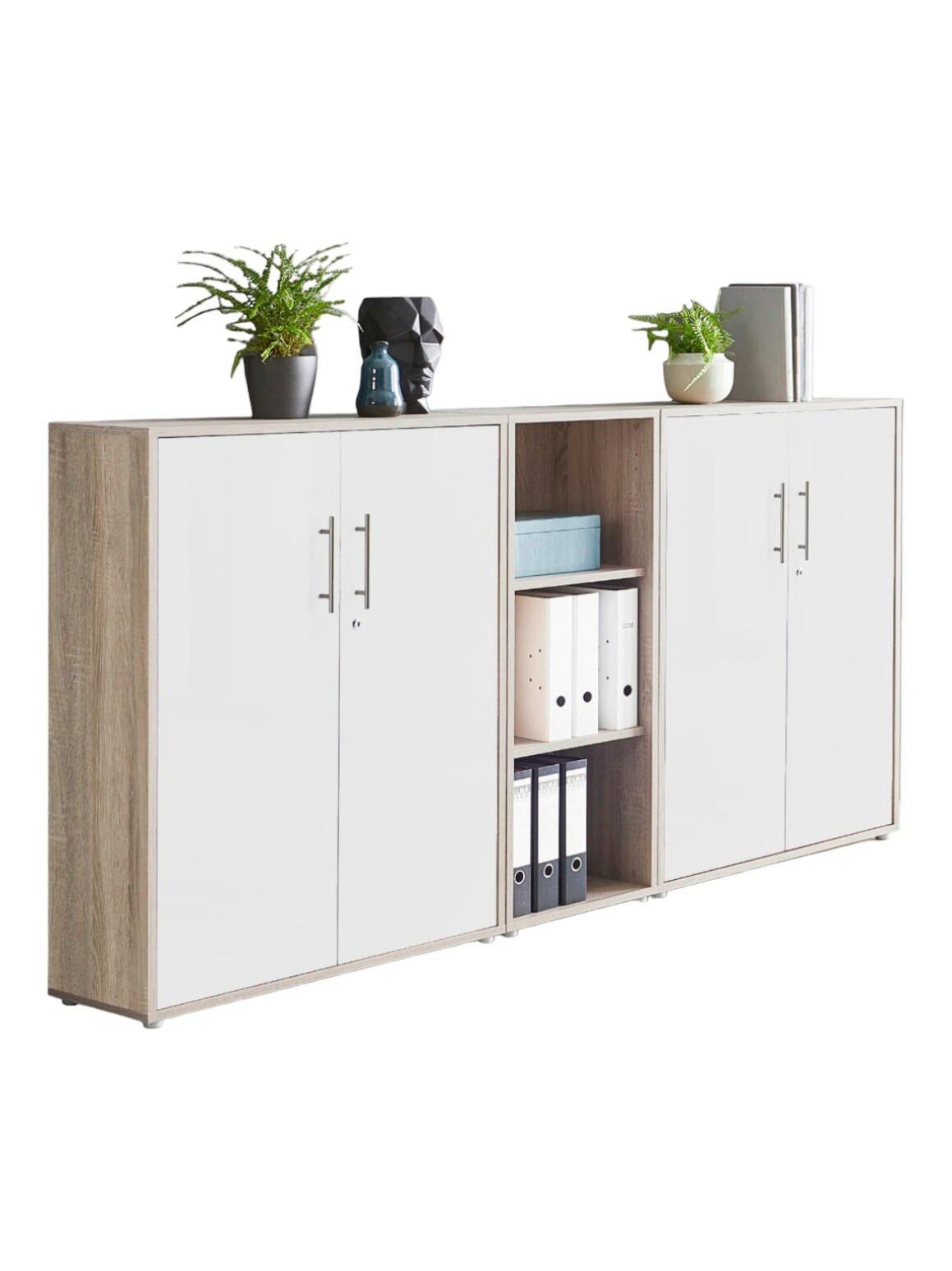 Aktenschrank Office Edition Sw Set 8 Weiß/Sonoma Eiche - Weiß/Sonoma Eiche, MODERN, Holzwerkstoff (213/114/33cm) - MID.YOU