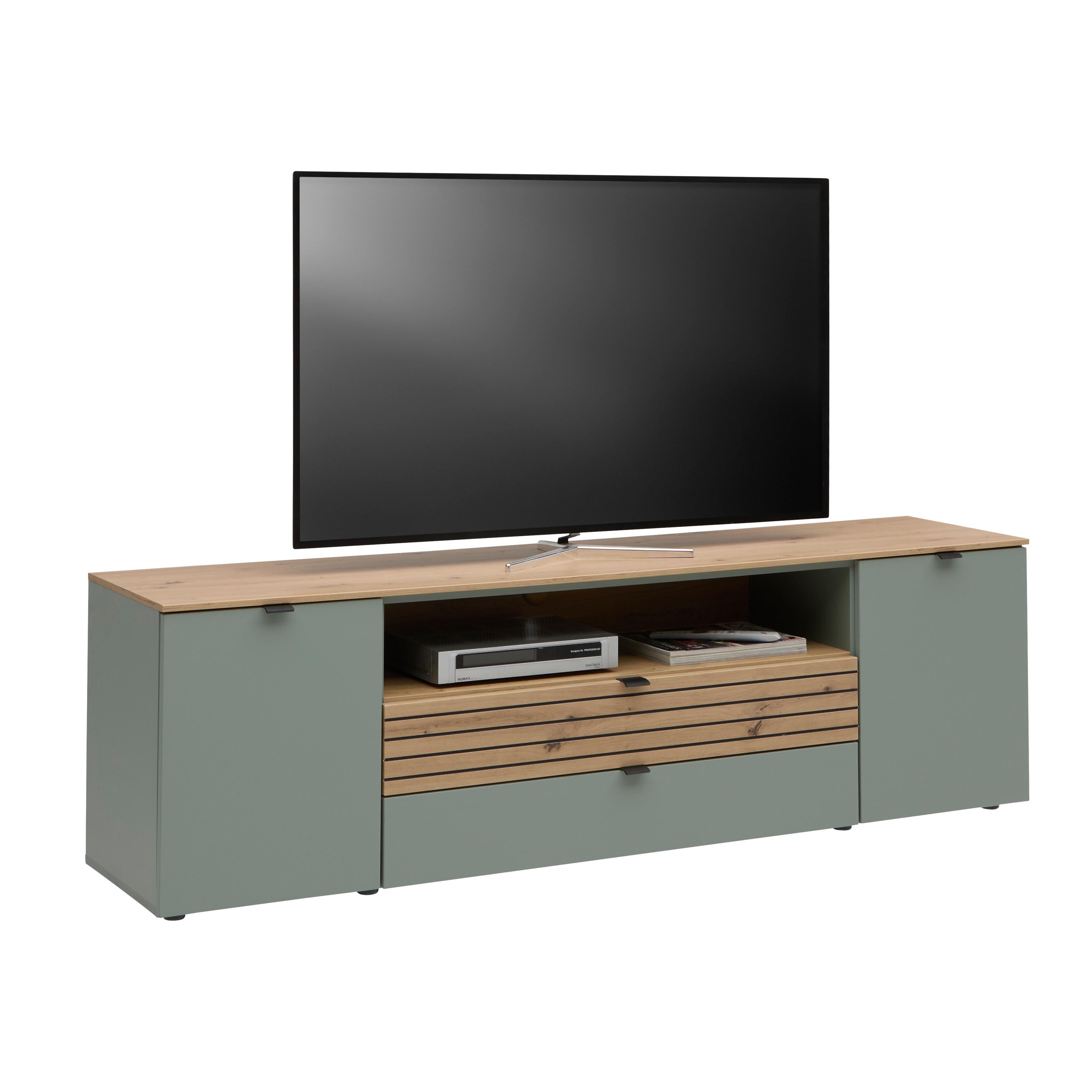 Lowboard Bahia-M Grün/Eiche Artisan - Schilfgrün/Schwarz, MODERN, Holzwerkstoff/Metall (180/54/41cm) - Mömax