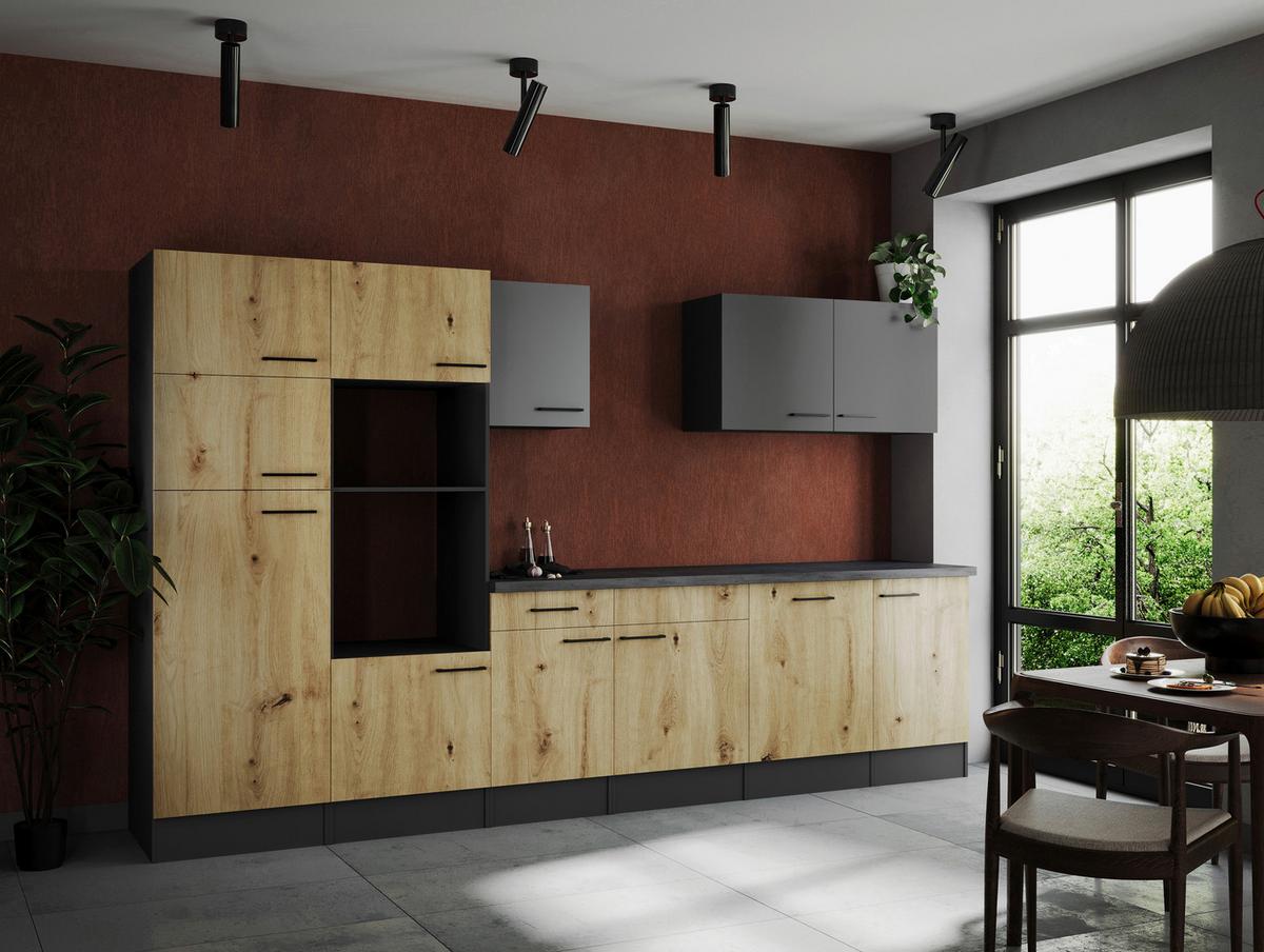 Kuhinjski Blok Brez Aparatov Oliver, 340cm - siva/črna, Design, kovina/leseni material (340cm) - Respekta