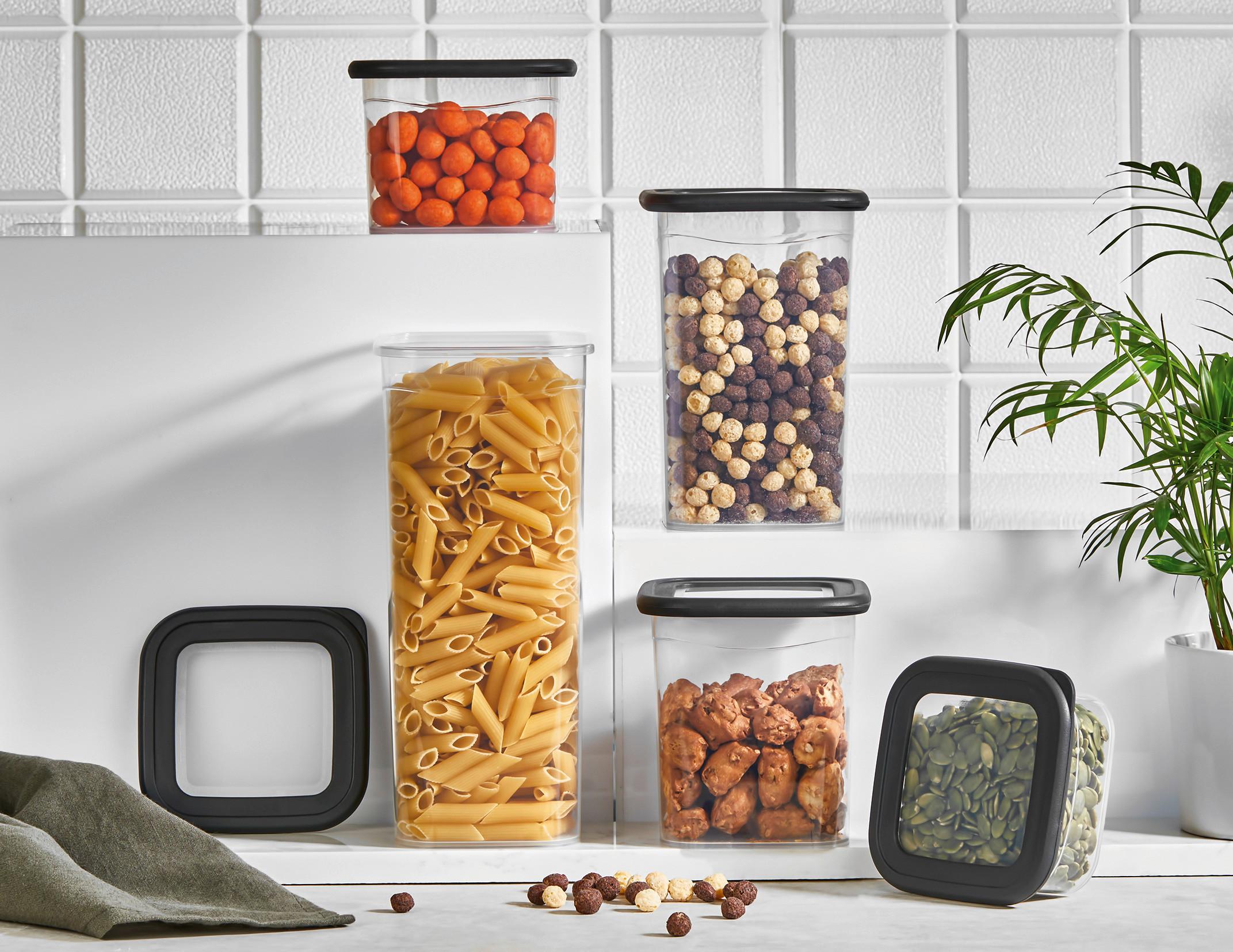 FÖRVARINGSBURKAR SET GIZEM - svart/transparent, Modern, plast (23/23/33cm) - Mömax