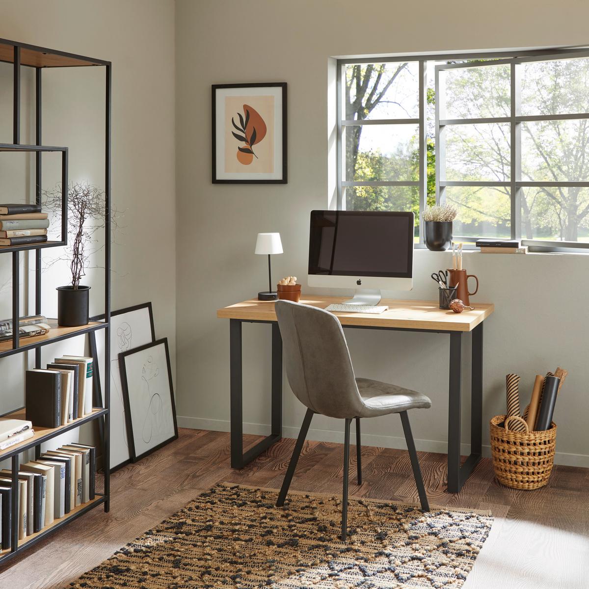 BIURKO MICHAELA - kolor dębowy/czarny, Modern, materiał drewnopochodny/metal (120/60/75cm) - MID.YOU