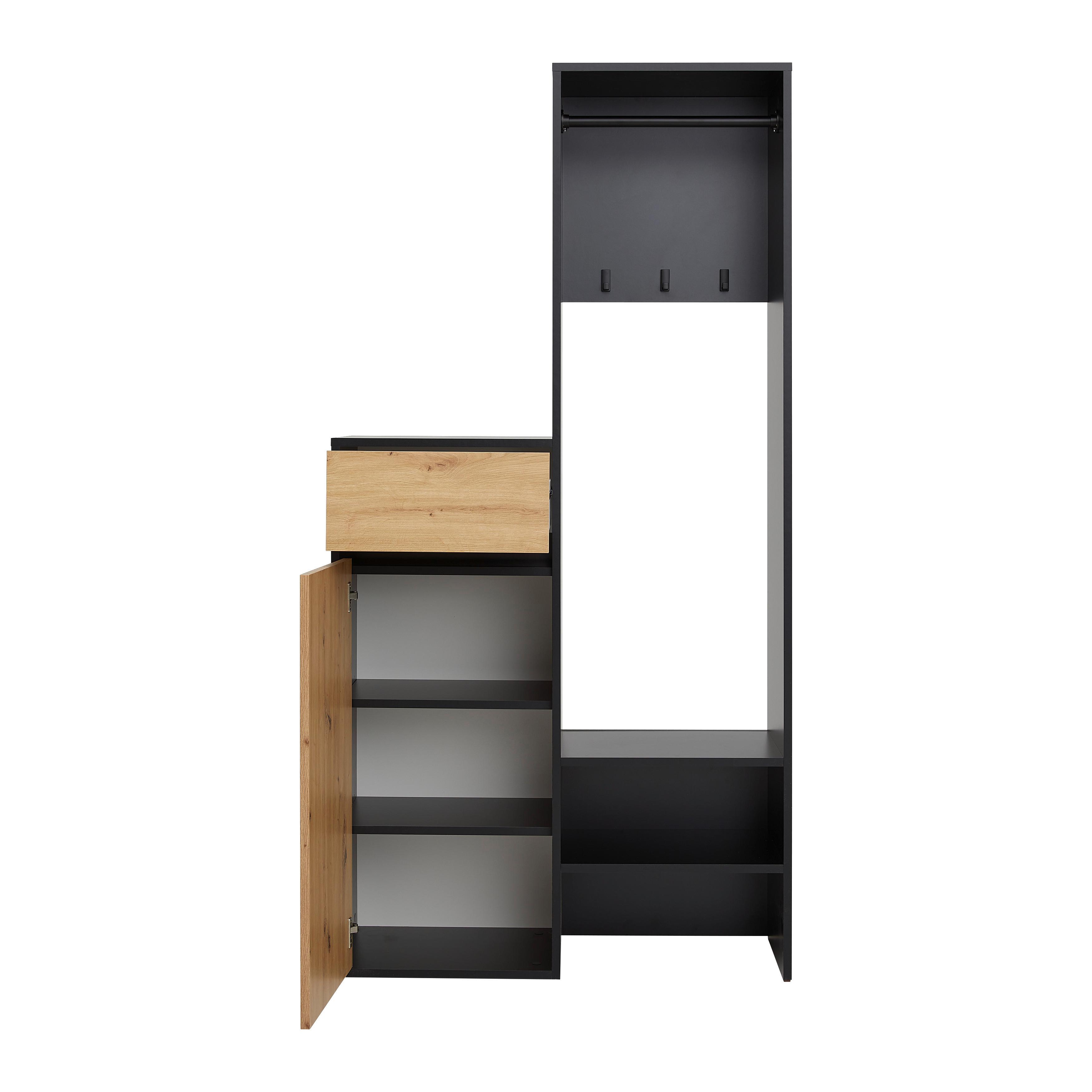HALLMÖBEL ANDY -EXKLUSIV- - svart/ek Artisan, Modern, trämaterial (98/195/38cm) - Mömax
