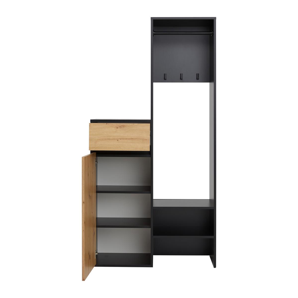 Garderobe Andy in Schwarz/Eiche - Schwarz/Eiche Artisan, Modern, Holzwerkstoff (98/195/38cm) - Mömax