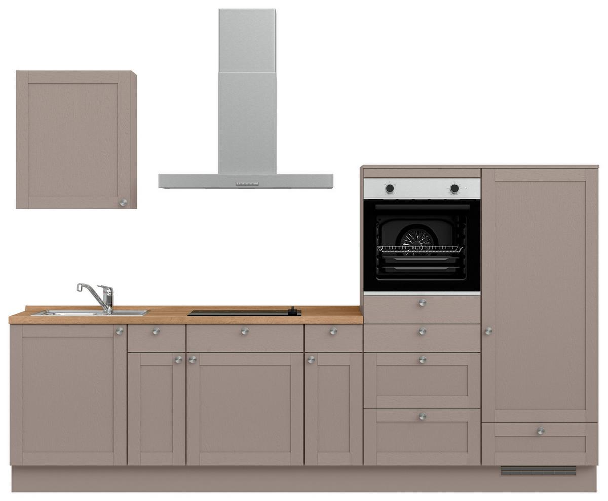 Küchenleerblock Frame Low o. Geräte Beigebraun - Edelstahlfarben/Eichefarben, MODERN, Holzwerkstoff/Metall (300cm) - Nobilia