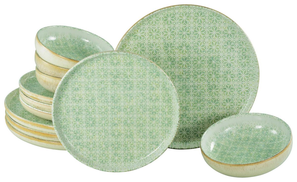 Jedilni Servis Emiliana Green, 12-Delni - krem barve/zelena, Basics, keramika - Creatable