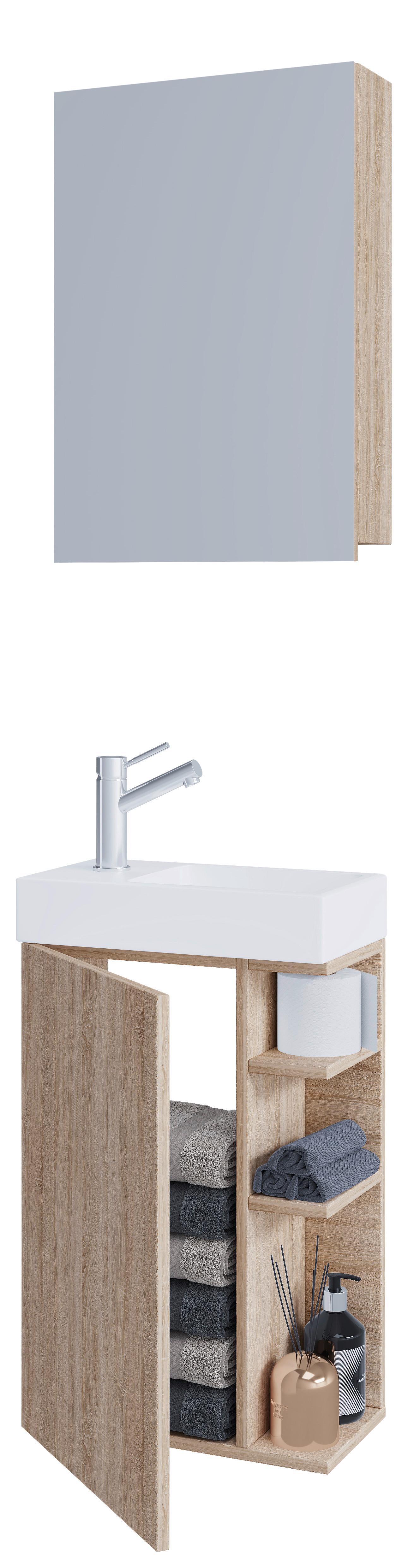 GÄSTEBAD LUMIA - Weiss/Sonoma Eiche, Modern, Glas/Keramik (40cm) - MID.YOU