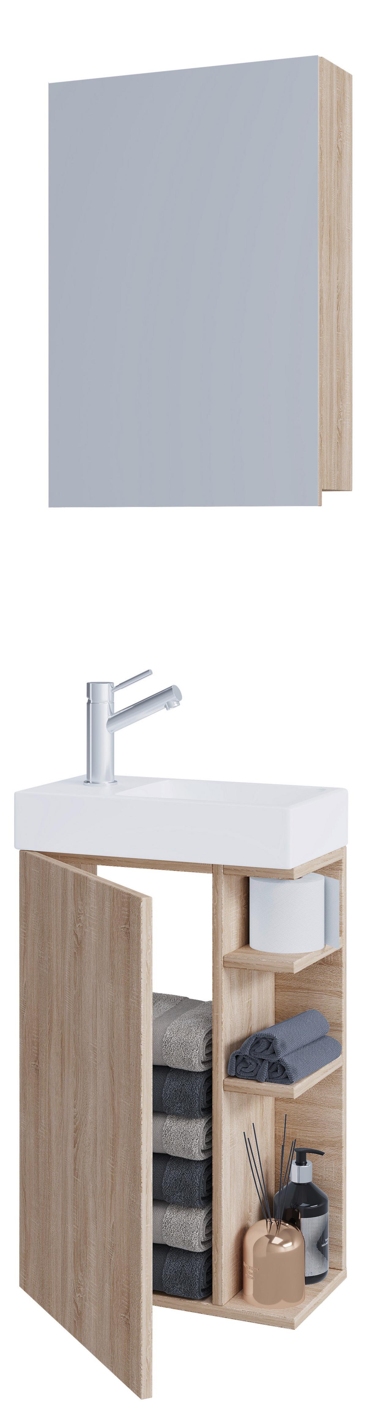 GÄSTEBAD LUMIA - Weiss/Sonoma Eiche, Modern, Glas/Keramik (40cm) - MID.YOU