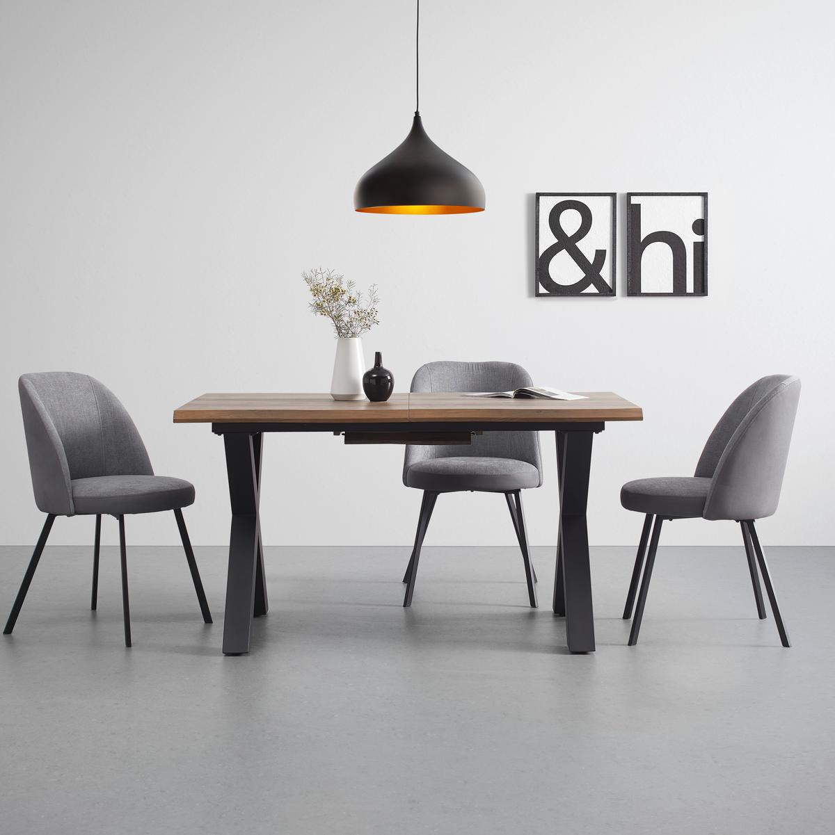 Esstisch ausziehbar Lia Walnussfarben MDF - Walnussfarben/Schwarz, MODERN, Holzwerkstoff/Metall (140-180/90/76cm) - Bessagi Home