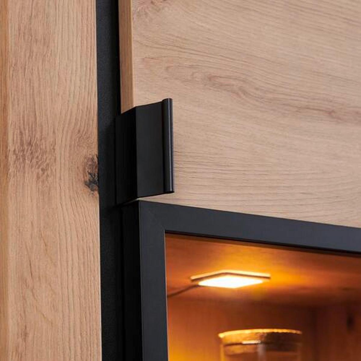Vitrina Nyon - boje hrasta/crna, Moderno, staklo/drvni materijal (56,8/200,1/40,5cm) - Modern Living