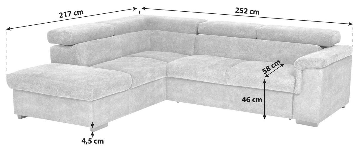 Wohnlandschaft Milla Grau/Schwarz ca. 252x217 cm - Schwarz/Grau, Basics, Holz/Textil (217/252cm) - MID.YOU