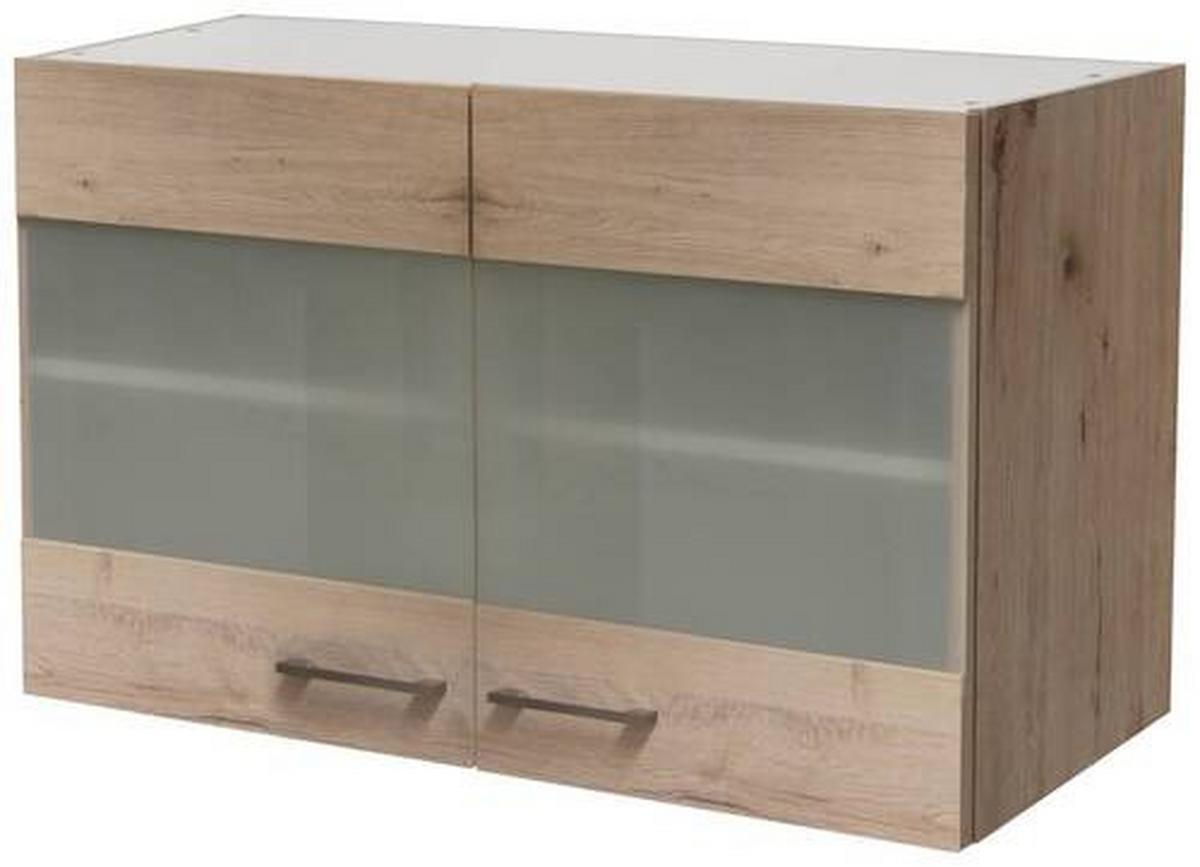 Kuhinjska Viseča Omarica Riva, Barva Hrasta, Mlečno Steklo - barve nerjavečega jekla/hrast san remo, Moderno, kovina/leseni material (100/54,8/32cm) - FlexWell