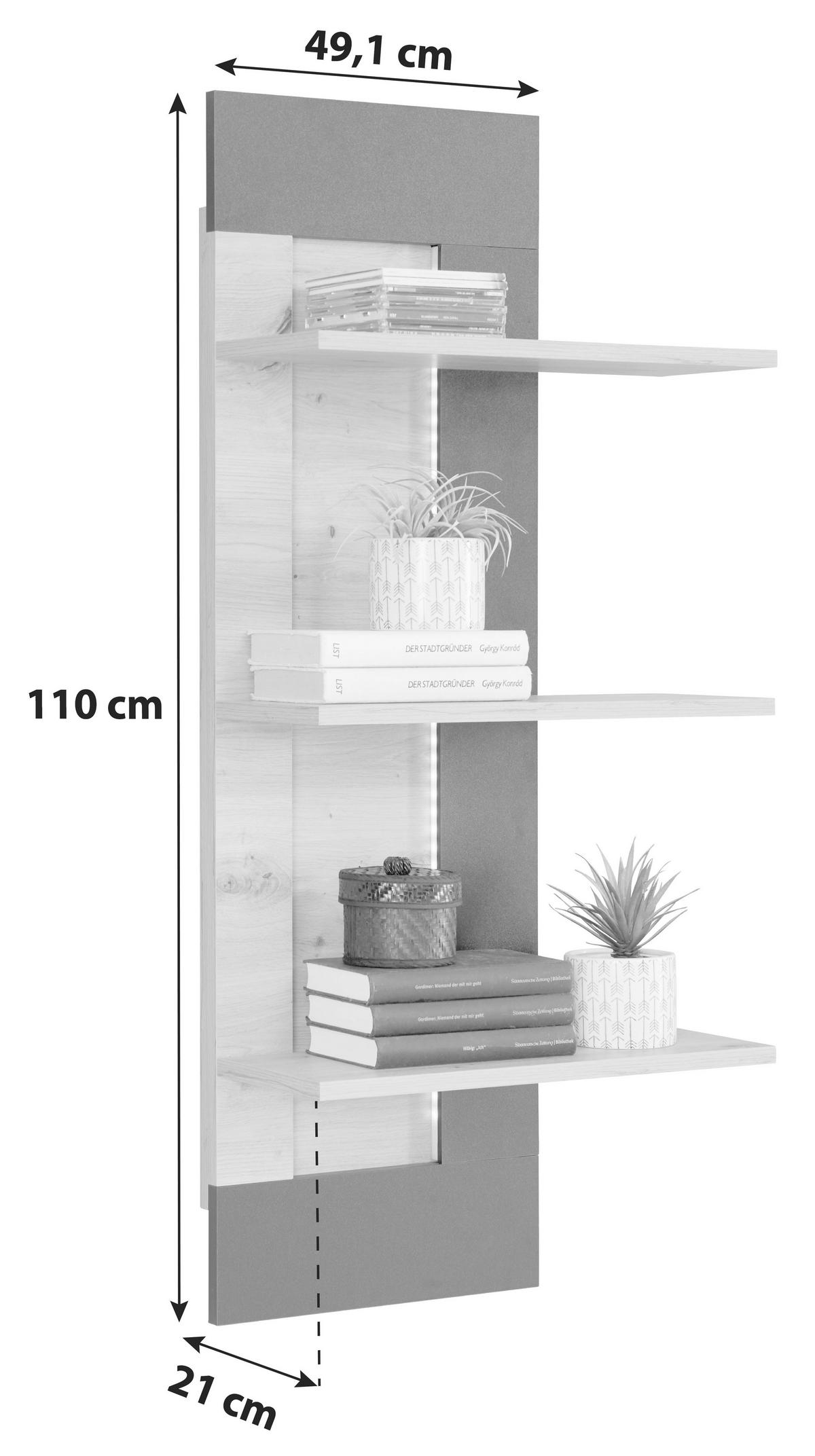 Etajeră de perete NYON - culoare lemn molid/negru, Modern, material pe bază de lemn (49,1/110/21cm) - Modern Living