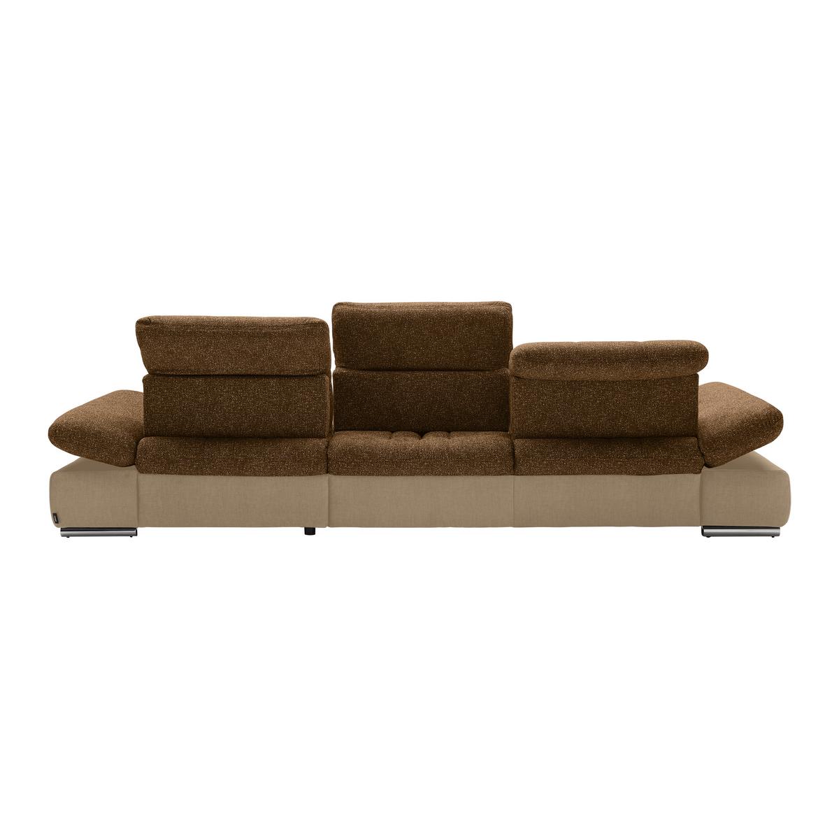 Wohnlandschaft Sanfino Taupe/Cognac - Taupe/Chromfarben, KONVENTIONELL, Holz/Textil (305/79-96/199cm) - Premium Living
