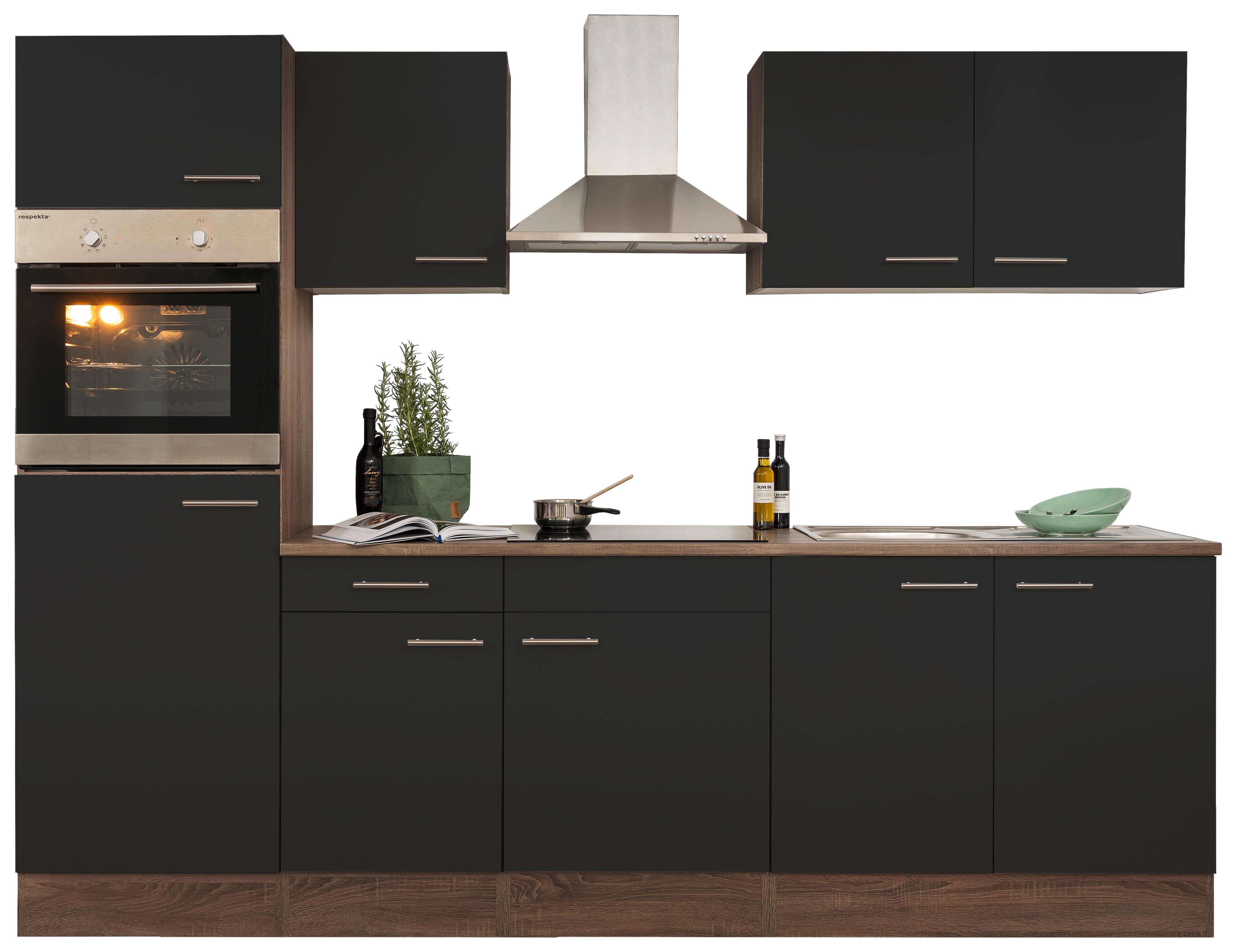 Küchenleerblock LBKB270EYS Schwarz/Eiche York ca. 270 cm - Edelstahlfarben/Eichefarben, Basics, Holzwerkstoff/Metall (270/205/60cm) - Respekta