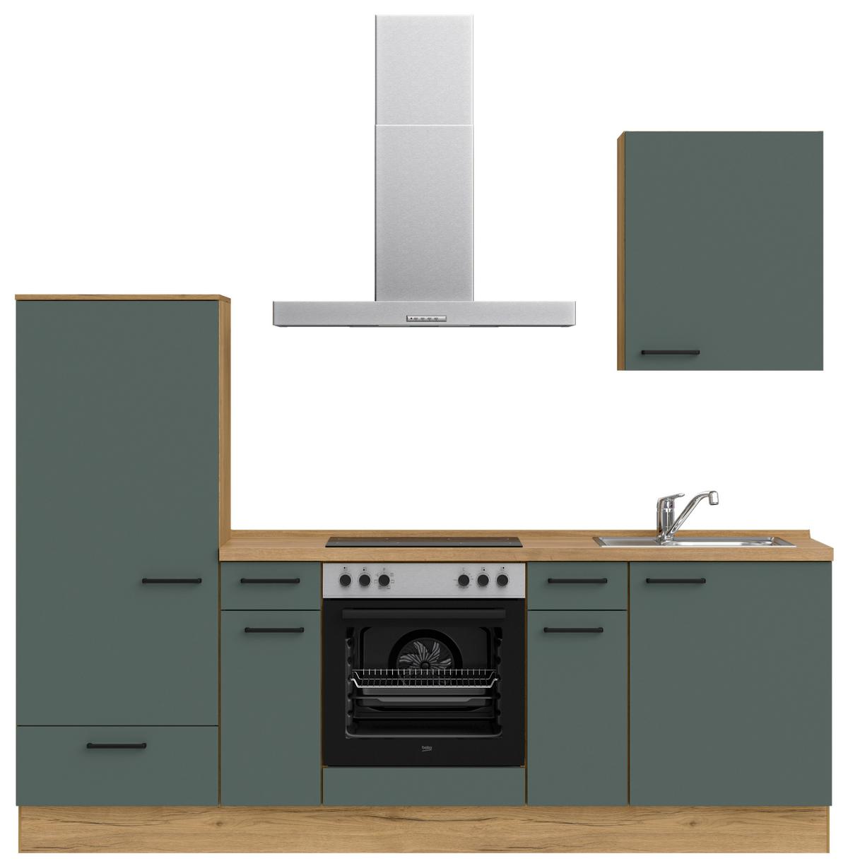 Küchenblock Easytouch m. Geräten Dunkelgrün - Dunkelgrün/Eichefarben, MODERN, Holzwerkstoff/Metall (240cm) - Nobilia