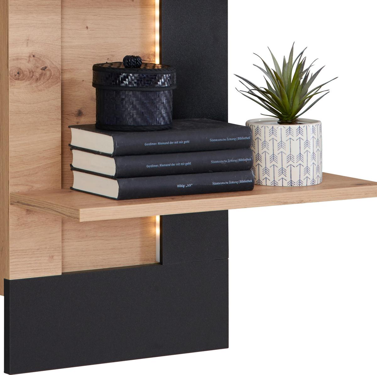 Etajeră de perete NYON - culoare lemn molid/negru, Modern, material pe bază de lemn (49,1/110/21cm) - Modern Living