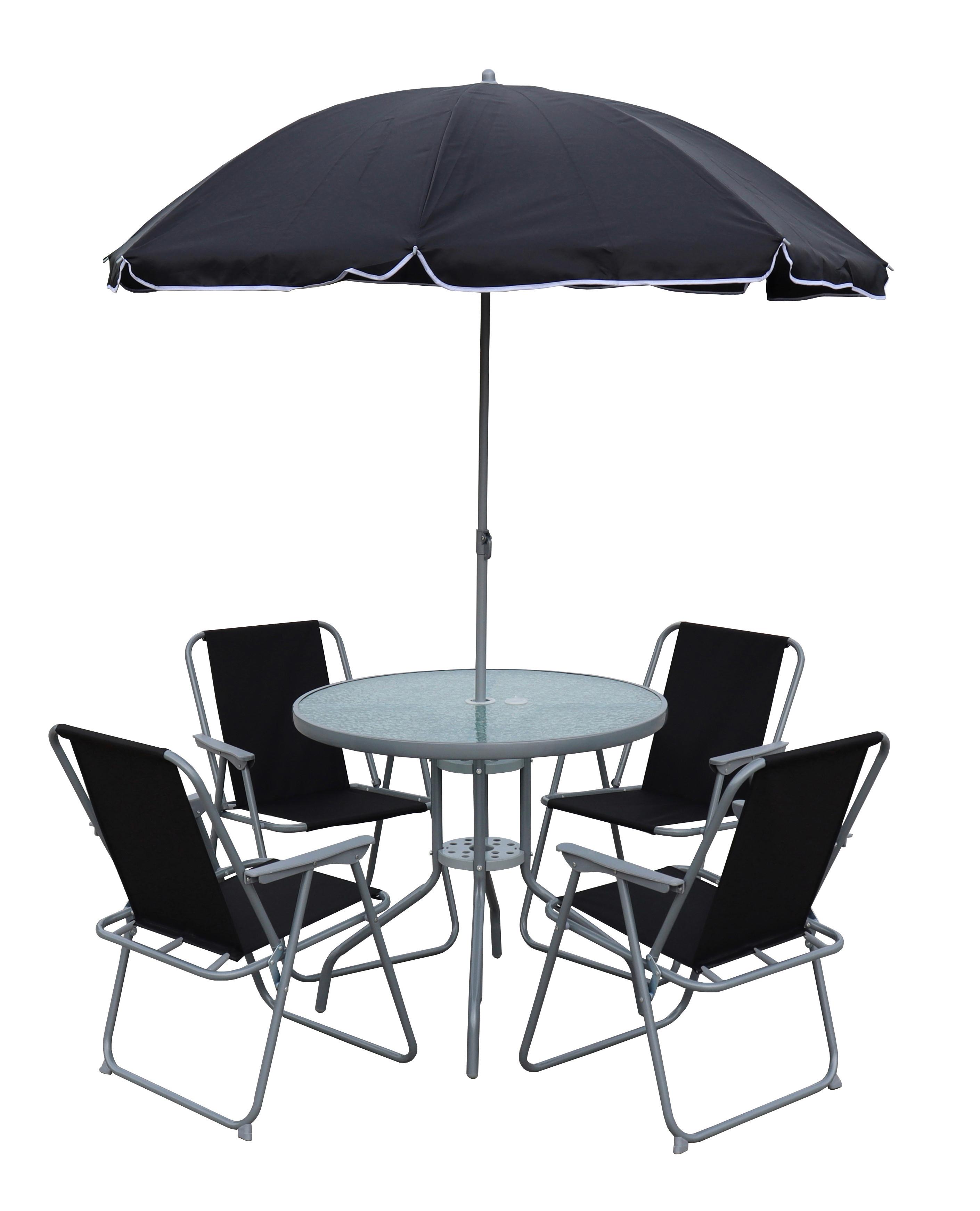 Gartentischgruppe Maxalo 6-tlg. Schwarz - Schwarz, MODERN, Glas/Kunststoff (75/70/75cm) - MID.YOU
