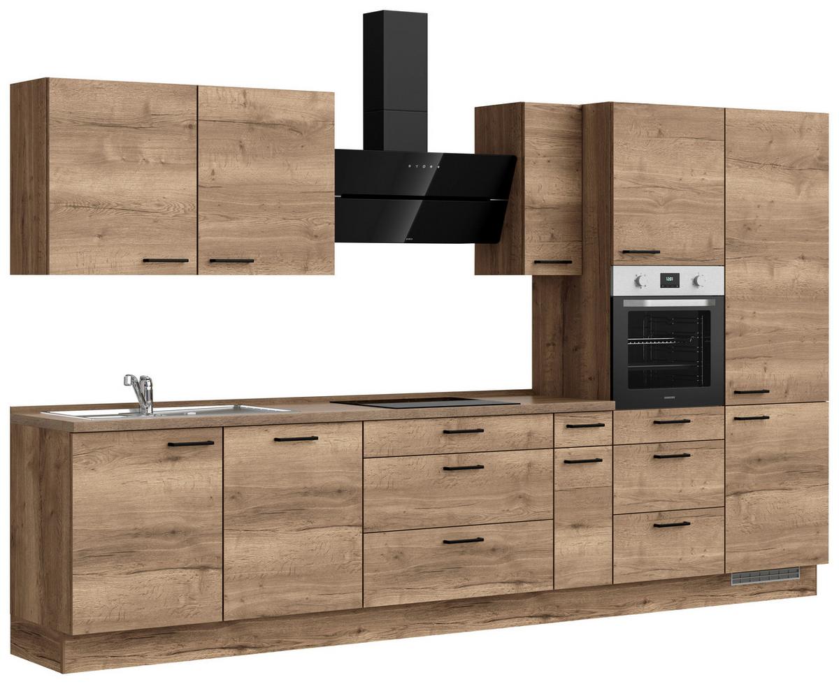 Küchenblock Structura High m. Geräten Eiche dunkel - Eiche dunkel/Schwarz, MODERN, Holzwerkstoff/Metall (360cm) - Nobilia