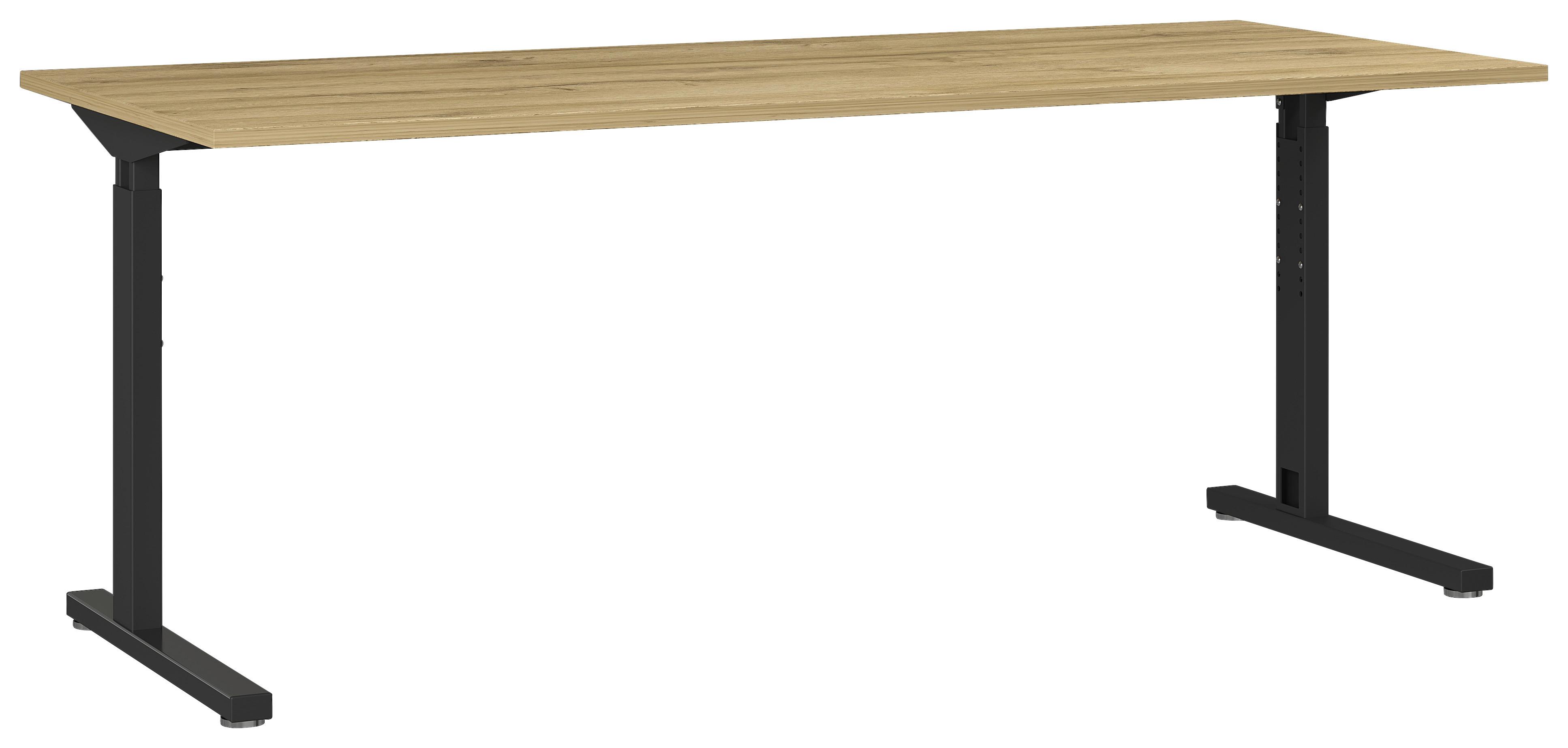 Schreibtisch B 180 H 70 cm GW-Profi, Eiche Dekor/Schwarz - Eichefarben/Schwarz, KONVENTIONELL, Holzwerkstoff/Metall (180/70/80cm) - Germania