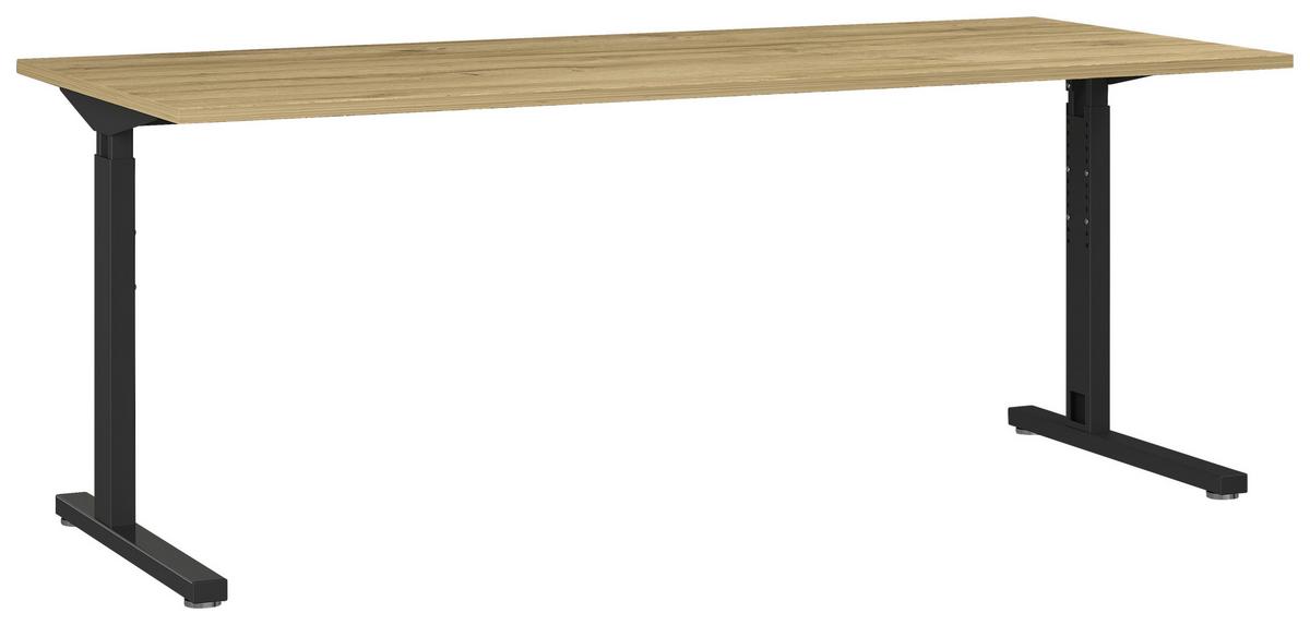 Schreibtisch B 180 H 70 cm GW-Profi, Eiche Dekor/Schwarz - Eichefarben/Schwarz, KONVENTIONELL, Holzwerkstoff/Metall (180/70/80cm) - Germania