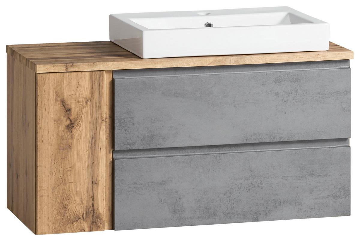 Waschtischkombi Varese ca.105x65,5x47cm Eiche/Grau - Eiche Wotan/Hellgrau, MODERN, Keramik/Holzwerkstoff (105cm) - Held