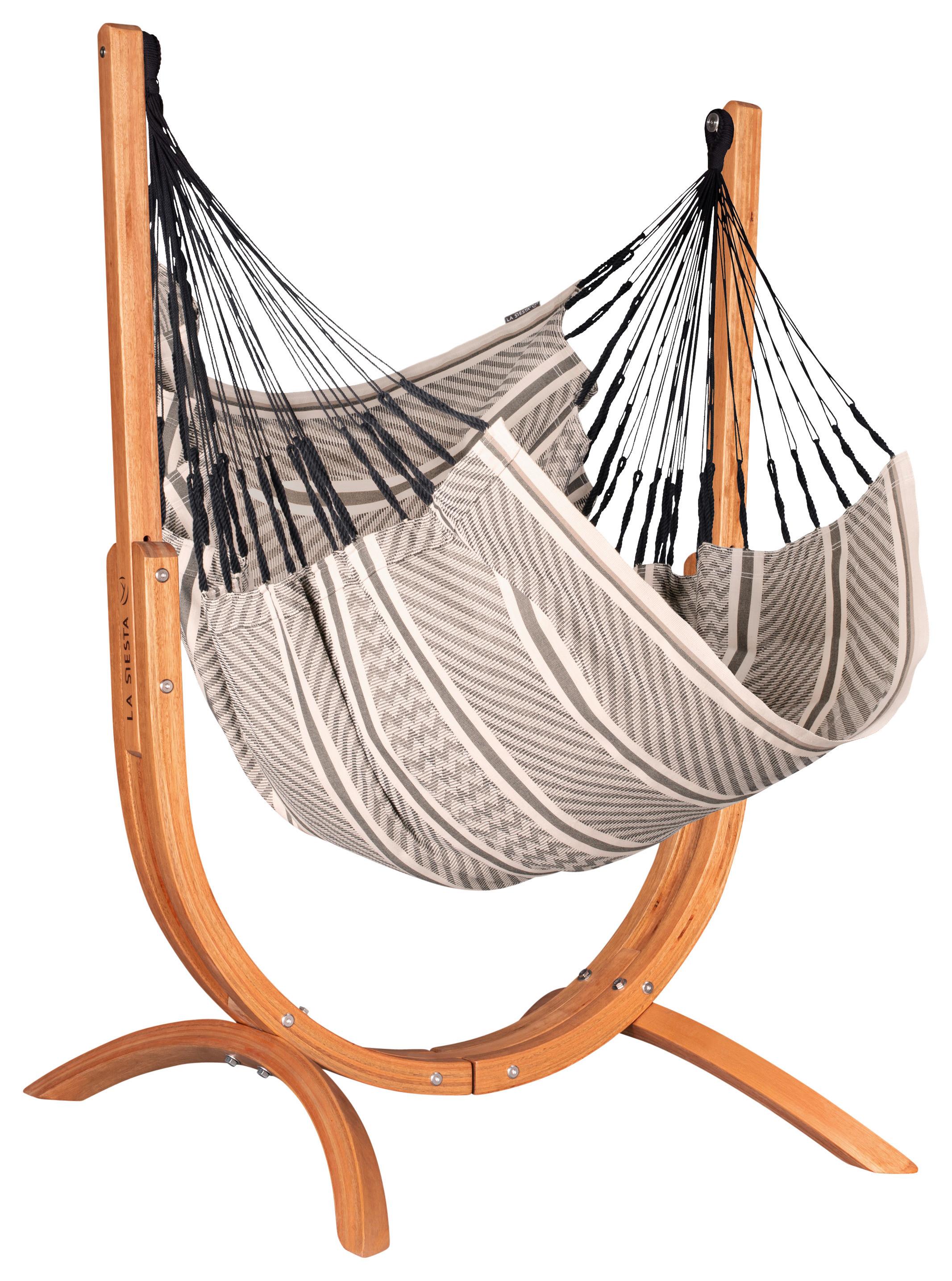 Hängematte Hammock Chair Braun/Schwarz/Weiß - Eukalyptusholzfarben/Schwarz, KONVENTIONELL, Holz/Textil (103-106/152-163/107cm) - La Siesta