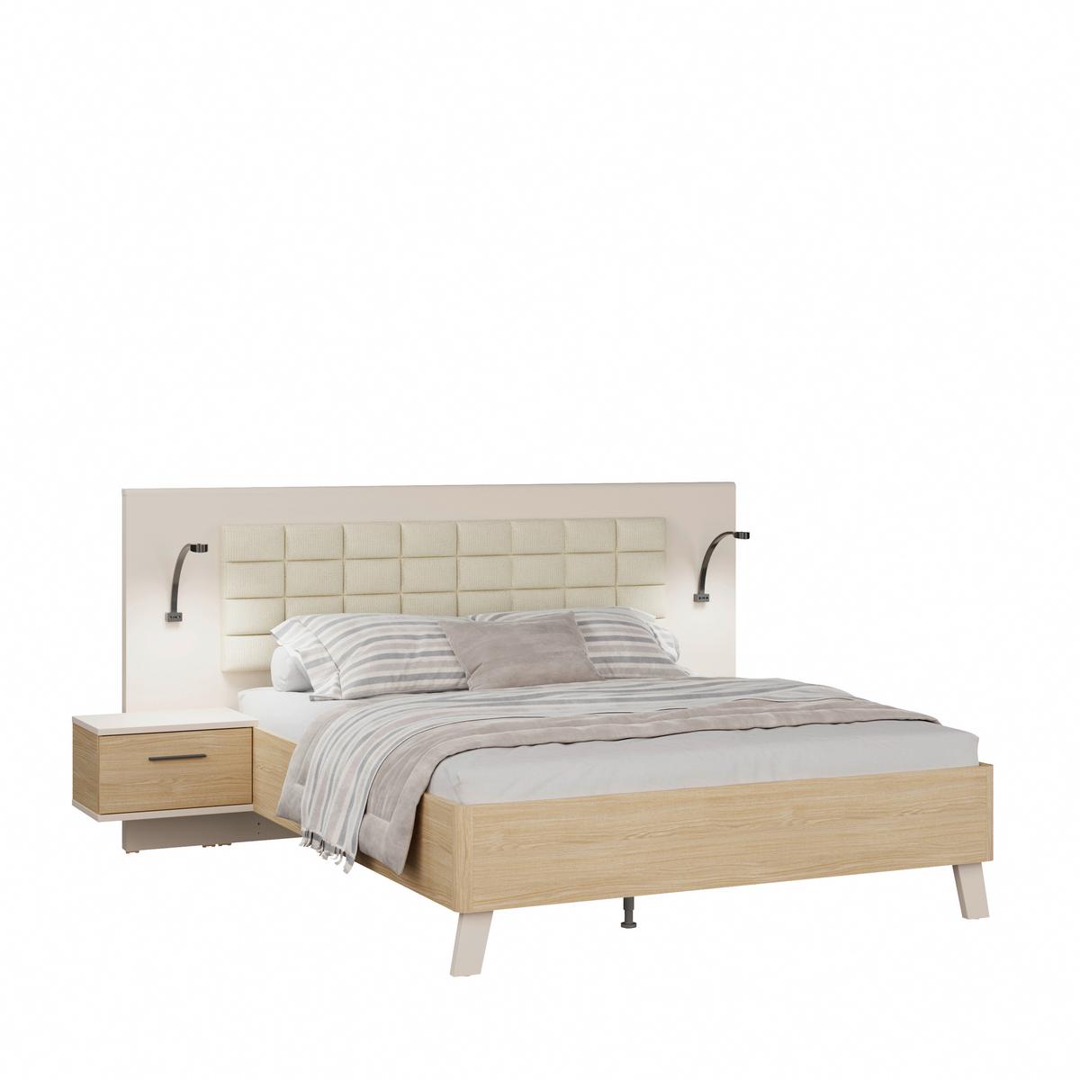 Ágyszett Ricciano - tölgyfa színű/homokszínű, Modern, műanyag/faalapú anyag (160/200cm)