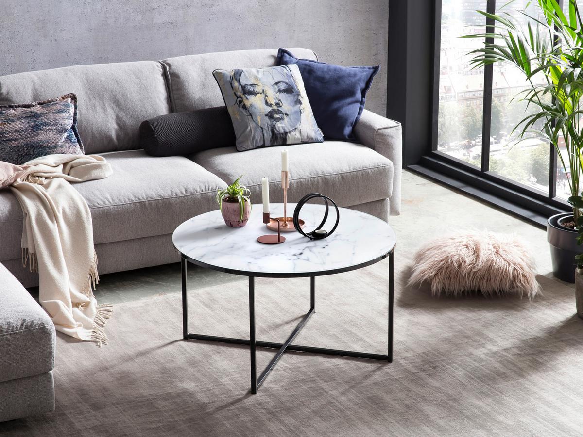 Klubska Miza Marble, Bela, Črna - črna/bela, Design, kovina/steklo (80/45cm) - Livetastic