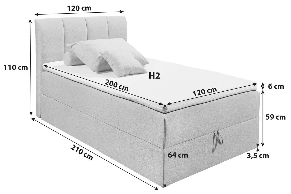Boxspringbett Granada ca. 120x200 cm Anthrazit - Anthrazit/Schwarz, Basics, Kunststoff/Textil (120/200cm) - MID.YOU