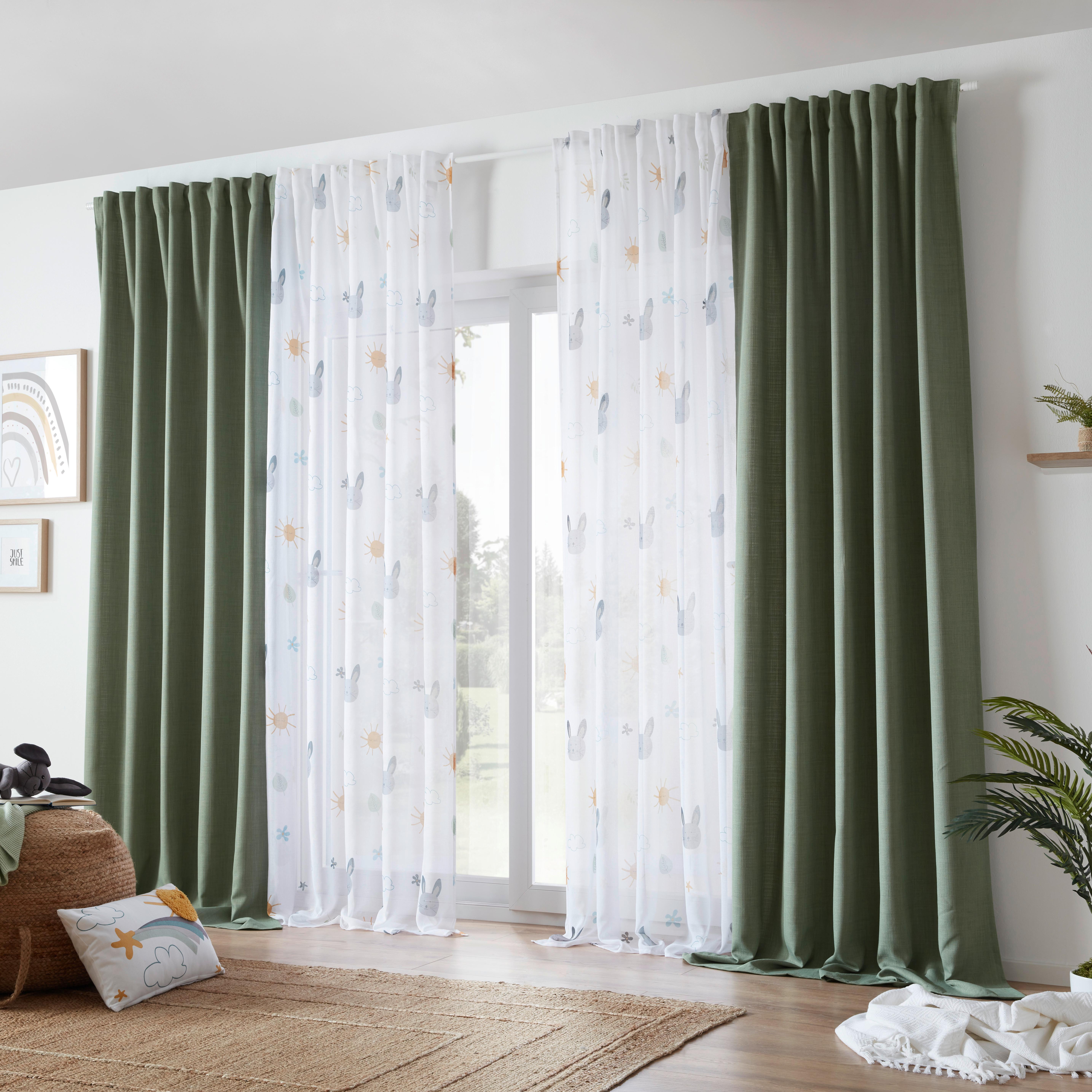 GARDINLÄNGD LEO -AKT- -EXT- - olivgrön, textil (135/255cm) - Premium Living